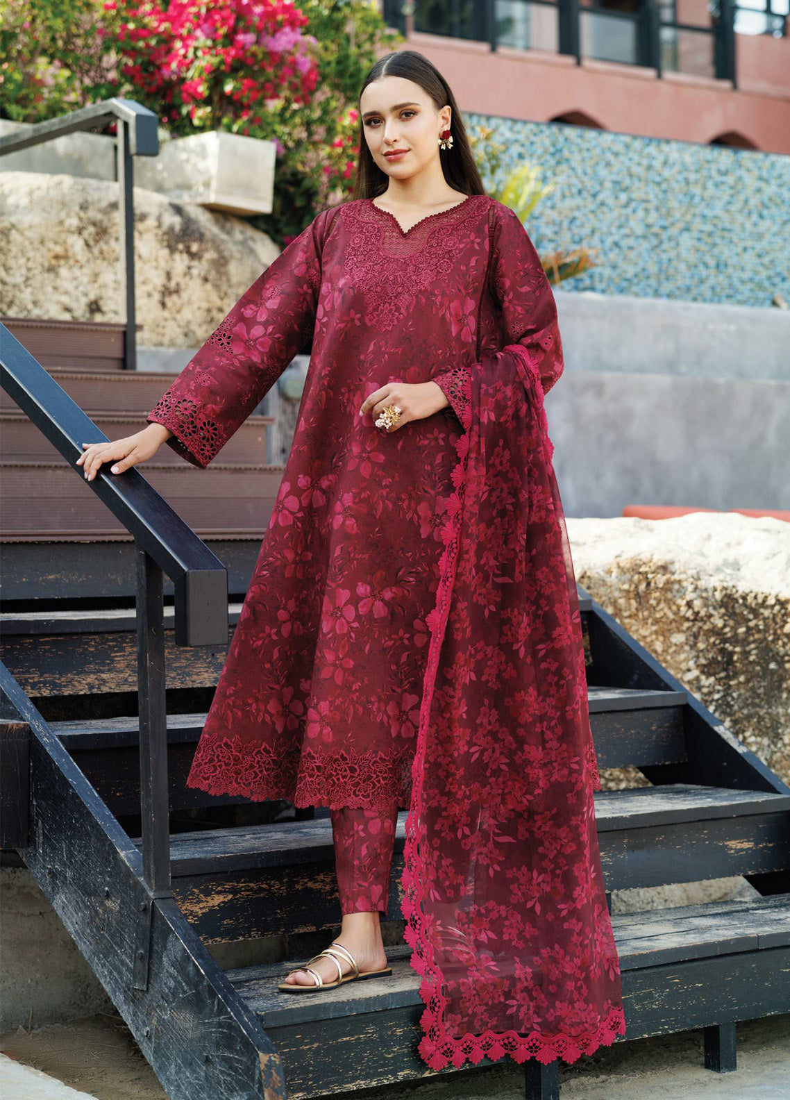 Aurea by Farasha Embroidered Lawn Suits Unstitched 3 Piece - FSH25AEL 01 MERLOT MUSE Aurea by Farasha Embroidered Lawn Suits Unstitched 3 Piece - FSH25AEL 01 MERLOT MUSE