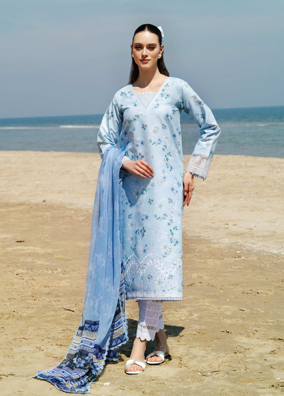 Aurea by Farasha Embroidered Lawn Suits Unstitched 3 Piece - FSH25AEL 04 MOONLIT BLUE Aurea by Farasha Embroidered Lawn Suits Unstitched 3 Piece - FSH25AEL 04 MOONLIT BLUE