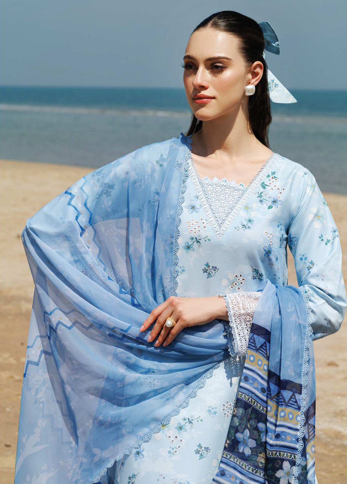 Aurea by Farasha Embroidered Lawn Suits Unstitched 3 Piece - FSH25AEL 04 MOONLIT BLUE Aurea by Farasha Embroidered Lawn Suits Unstitched 3 Piece - FSH25AEL 04 MOONLIT BLUE