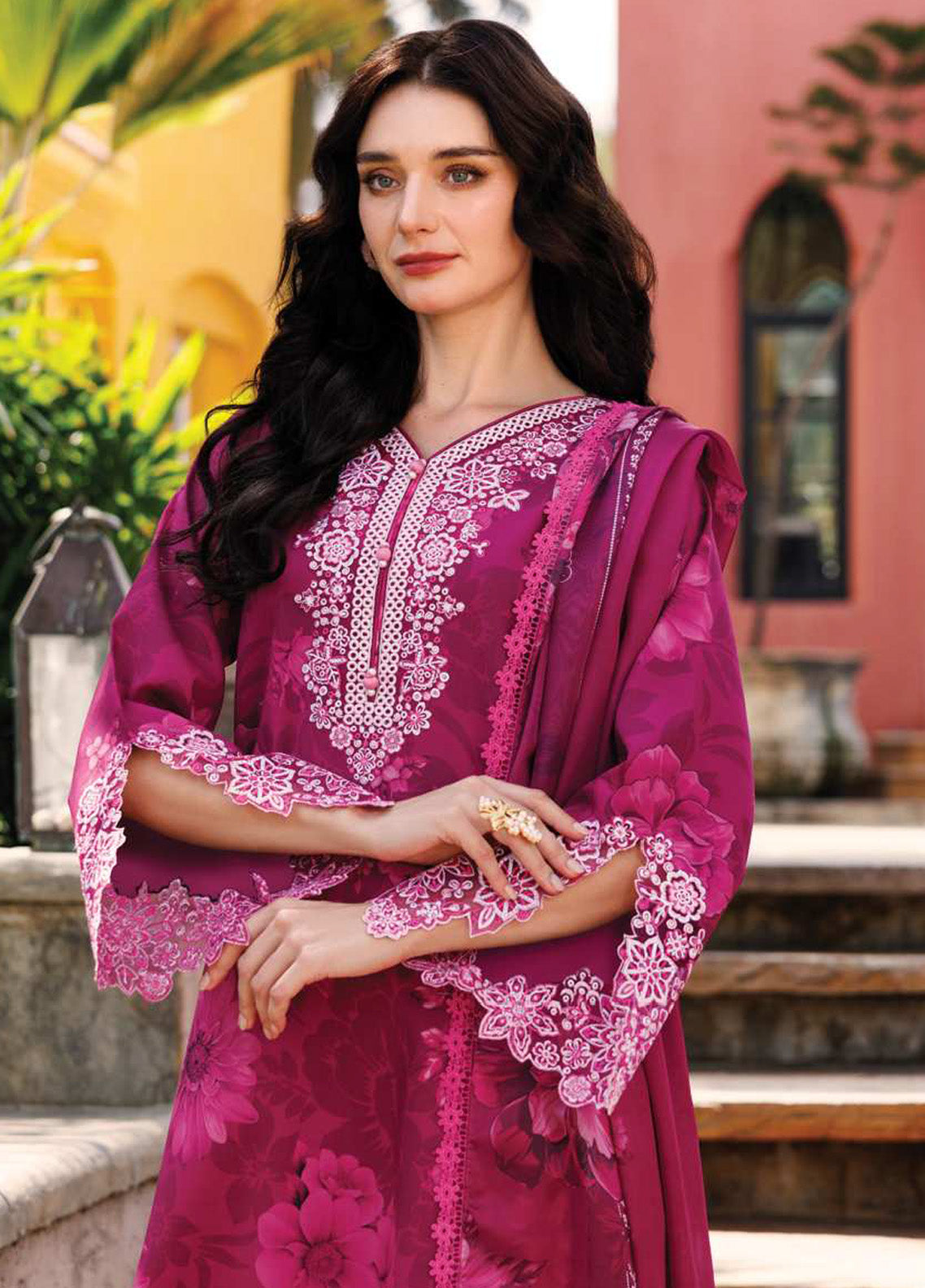 Aurea by Farasha Embroidered Lawn Suits Unstitched 3 Piece - FSH25AEL 07 FUCHSIA FLARE Aurea by Farasha Embroidered Lawn Suits Unstitched 3 Piece - FSH25AEL 07 FUCHSIA FLARE