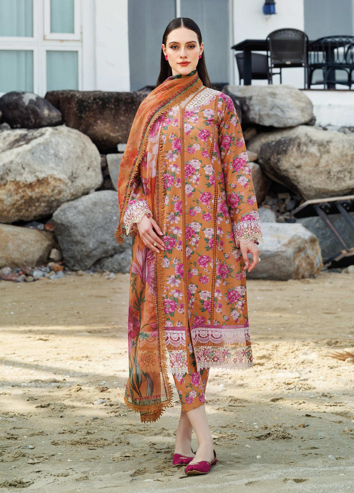 Aurea by Farasha Embroidered Lawn Suits Unstitched 3 Piece - FSH25AEL 16 CORAL HAZE Aurea by Farasha Embroidered Lawn Suits Unstitched 3 Piece - FSH25AEL 16 CORAL HAZE