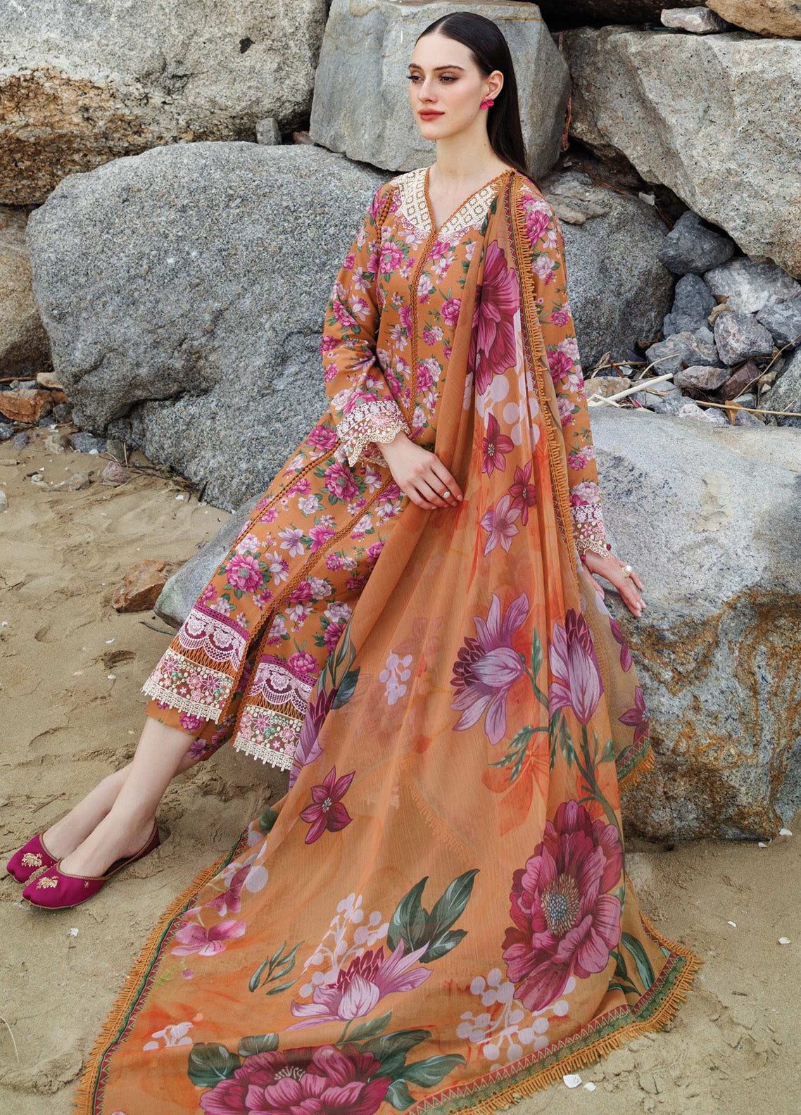 Aurea by Farasha Embroidered Lawn Suits Unstitched 3 Piece - FSH25AEL 16 CORAL HAZE Aurea by Farasha Embroidered Lawn Suits Unstitched 3 Piece - FSH25AEL 16 CORAL HAZE