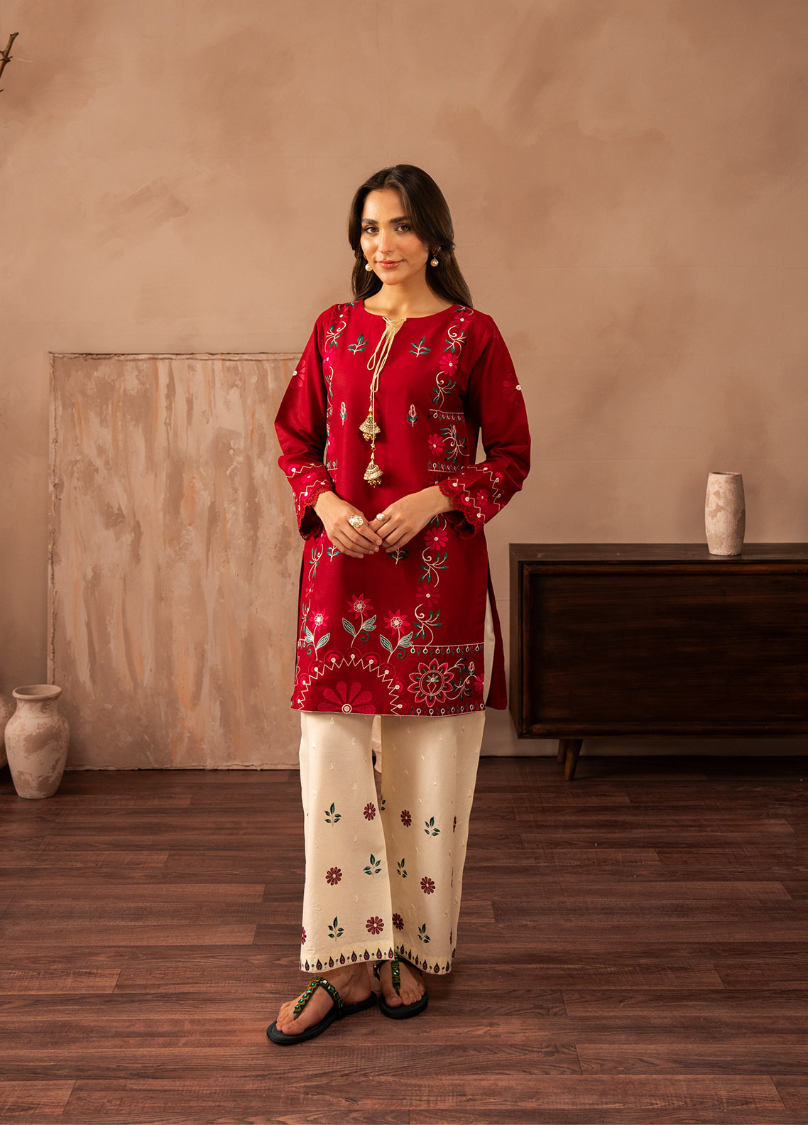 Ayaane By Amani Pret Printed Lawn 2 Piece Stitched Shirt Trouser AP26AP D-AY-1093 RUHAYEE Red White - Front View Ayaane By Amani Pret Printed Lawn 2 Piece Stitched Shirt Trouser AP26AP D-AY-1093 RUHAYEE Red White - Front View