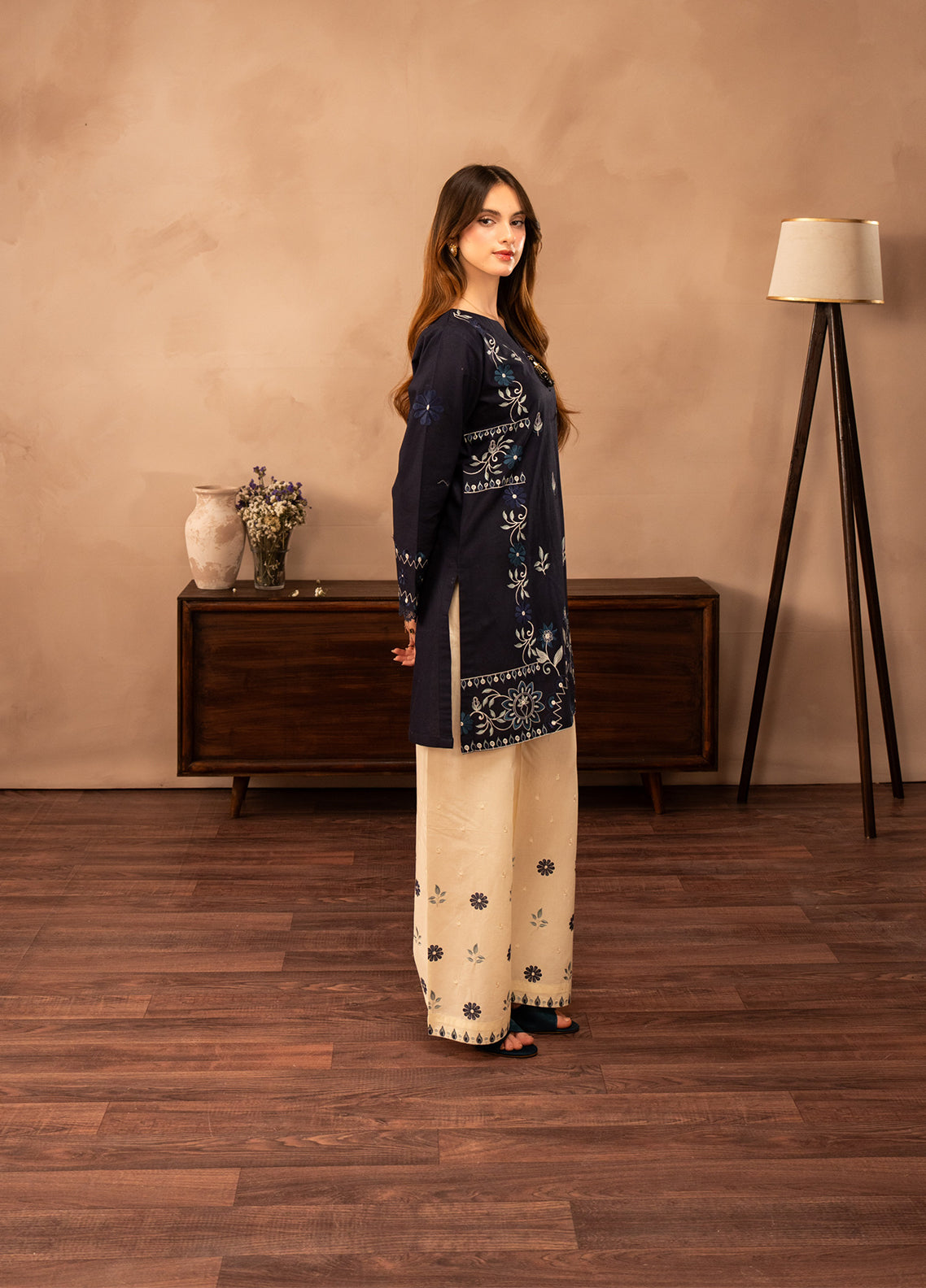 Ayaane By Amani Pret Printed Lawn 2 Piece Stitched Shirt Trouser AP26AP D-AY-1094 NOORAYNE Navy White - Front View Ayaane By Amani Pret Printed Lawn 2 Piece Stitched Shirt Trouser AP26AP D-AY-1094 NOORAYNE Navy White - Front View
