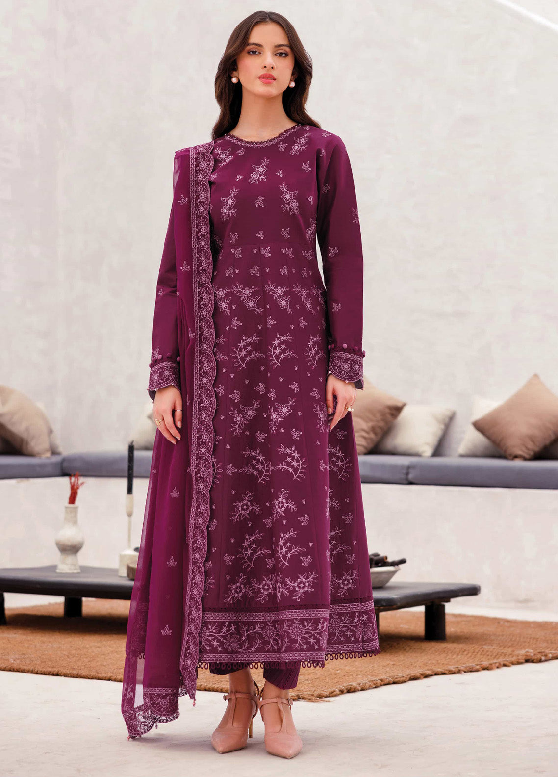 Bahar by Farasha Embroidered Lawn Suits Unstitched 3 Piece - FSH25B 01 REGAL PLUM Bahar by Farasha Embroidered Lawn Suits Unstitched 3 Piece - FSH25B 01 REGAL PLUM
