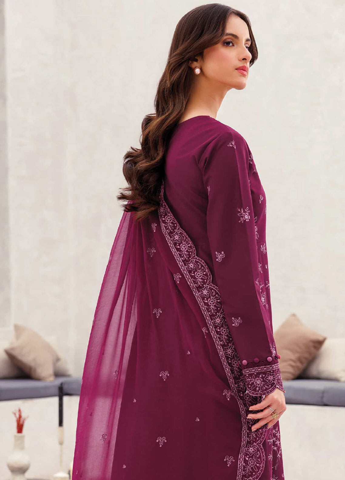 Bahar by Farasha Embroidered Lawn Suits Unstitched 3 Piece - FSH25B 01 REGAL PLUM Bahar by Farasha Embroidered Lawn Suits Unstitched 3 Piece - FSH25B 01 REGAL PLUM