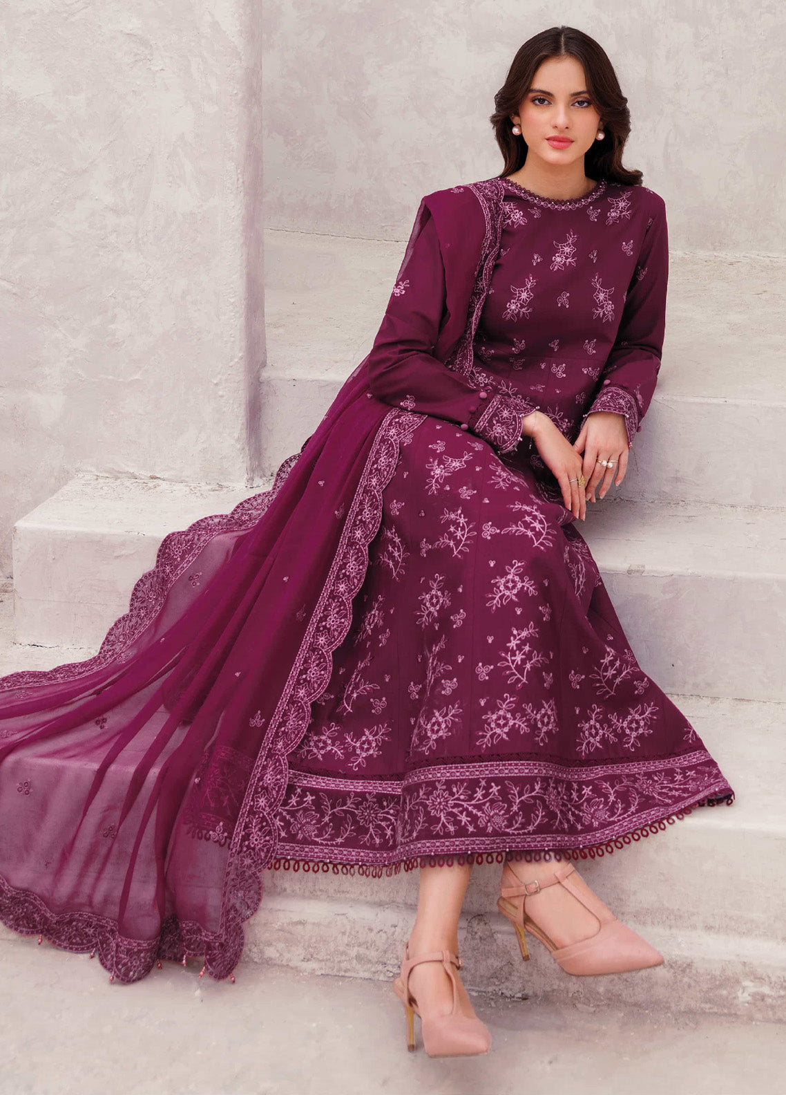 Bahar by Farasha Embroidered Lawn Suits Unstitched 3 Piece - FSH25B 01 REGAL PLUM Bahar by Farasha Embroidered Lawn Suits Unstitched 3 Piece - FSH25B 01 REGAL PLUM