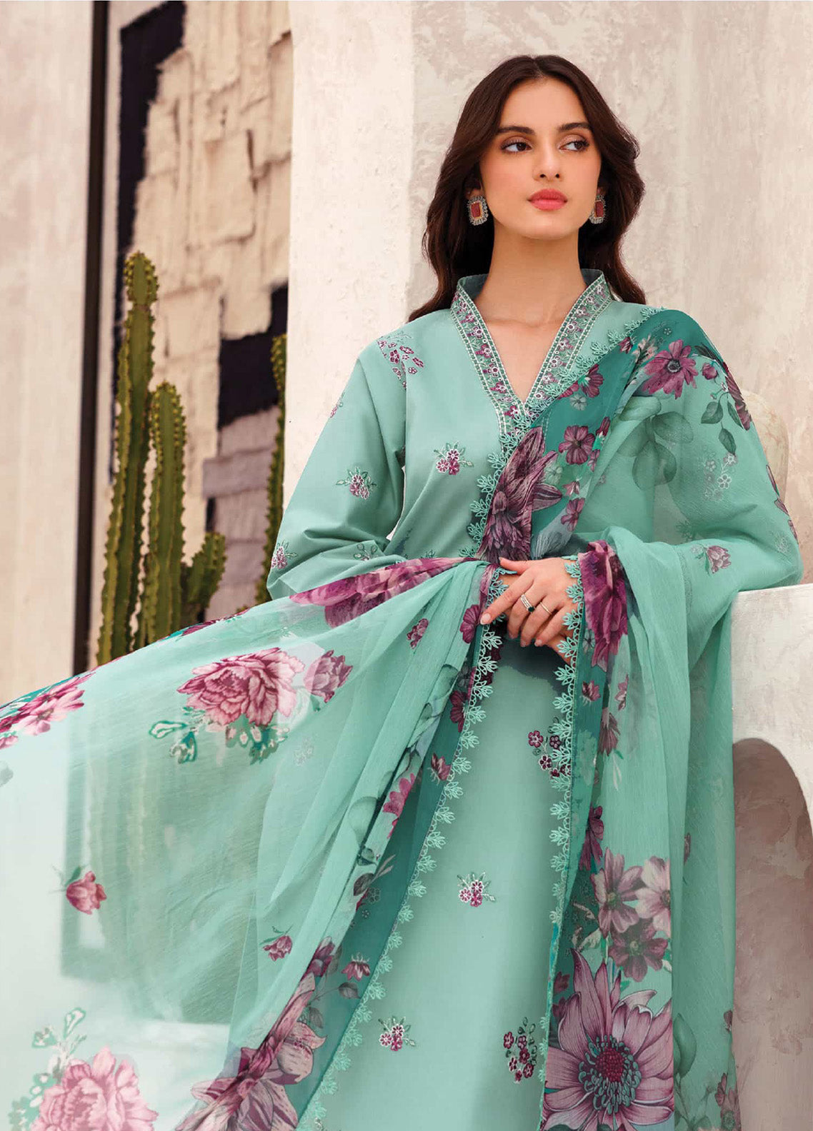 Bahar by Farasha Embroidered Lawn Suits Unstitched 3 Piece - FSH25B 08 CYAN WHISPER Bahar by Farasha Embroidered Lawn Suits Unstitched 3 Piece - FSH25B 08 CYAN WHISPER