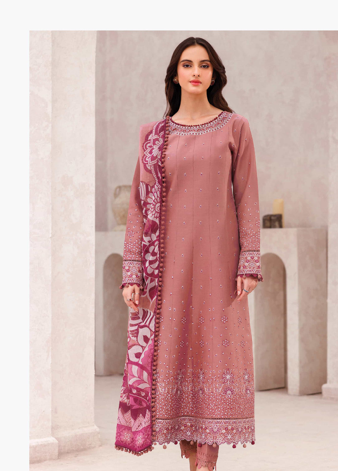 Bahar by Farasha Embroidered Lawn Suits Unstitched 3 Piece - FSH25B 12 PINK WHISPER Bahar by Farasha Embroidered Lawn Suits Unstitched 3 Piece - FSH25B 12 PINK WHISPER