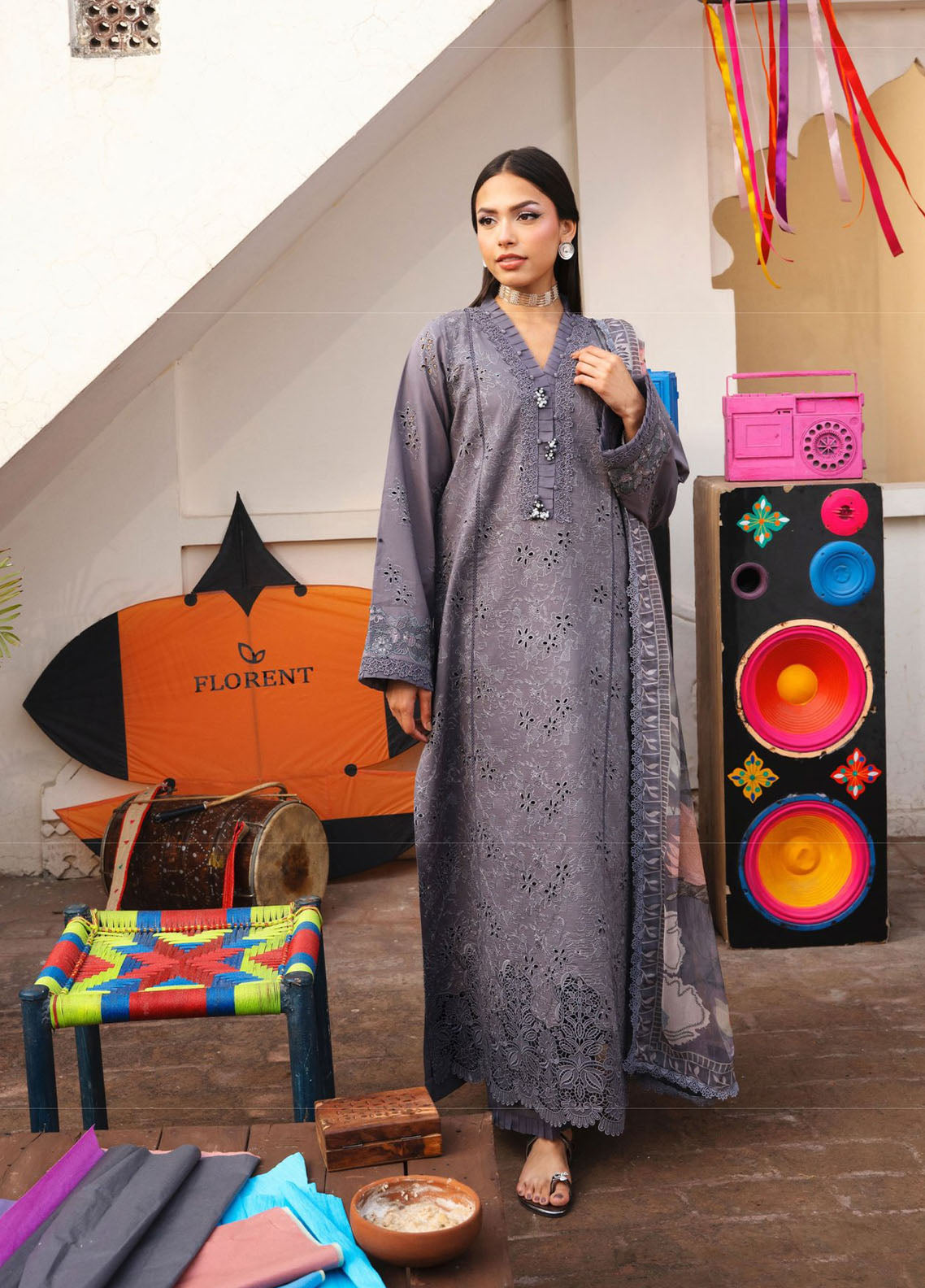 Basant By Florent Embroidered Lawn 3 Piece Unstitched Suit FL26BS FBC-7B Basant By Florent Embroidered Lawn 3 Piece Unstitched Suit FL26BS FBC-7B