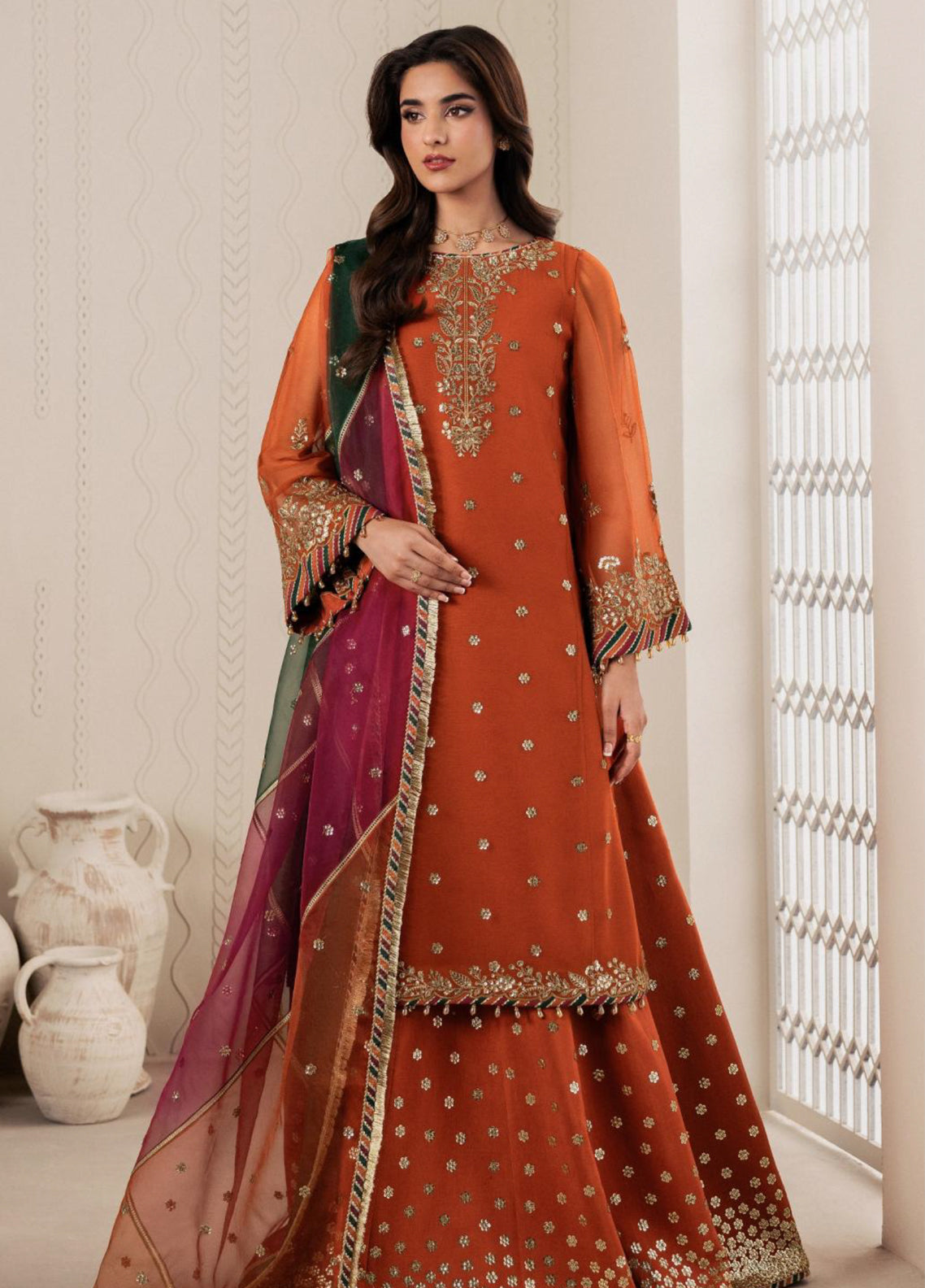 Bayaan By Zarif Embroidered Chiffon 3 Piece Unstitched Suit ZF26BCE D-02 SUNOOR Bayaan By Zarif Embroidered Chiffon 3 Piece Unstitched Suit ZF26BCE D-02 SUNOOR