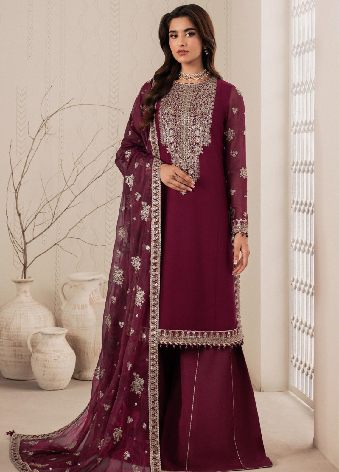 Bayaan By Zarif Embroidered Chiffon 3 Piece Unstitched Suit ZF26BCE D-04 NIDAH Bayaan By Zarif Embroidered Chiffon 3 Piece Unstitched Suit ZF26BCE D-04 NIDAH