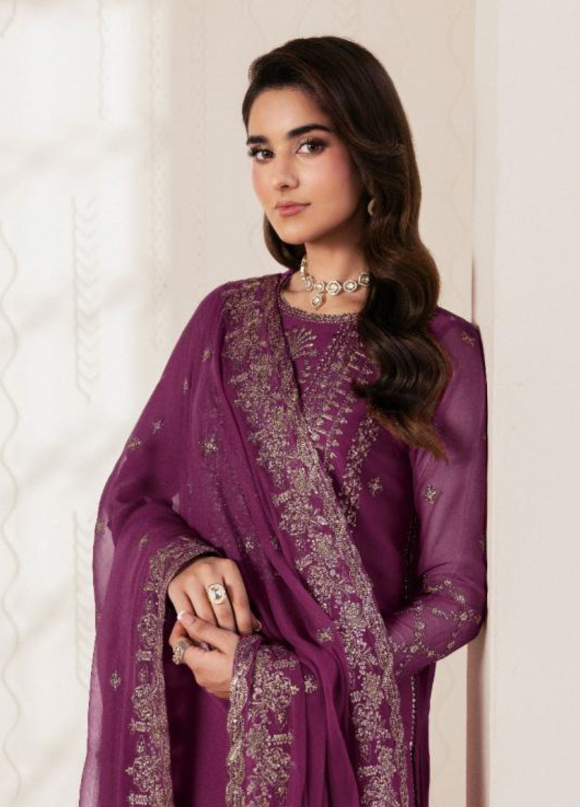 Bayaan By Zarif Embroidered Chiffon 3 Piece Unstitched Suit ZF26BCE D-08 SWABI Bayaan By Zarif Embroidered Chiffon 3 Piece Unstitched Suit ZF26BCE D-08 SWABI