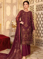Best Of Flossie Luxury Embroidered Chiffon 3 Piece Unstitched Suit FS23ZV2 D-217