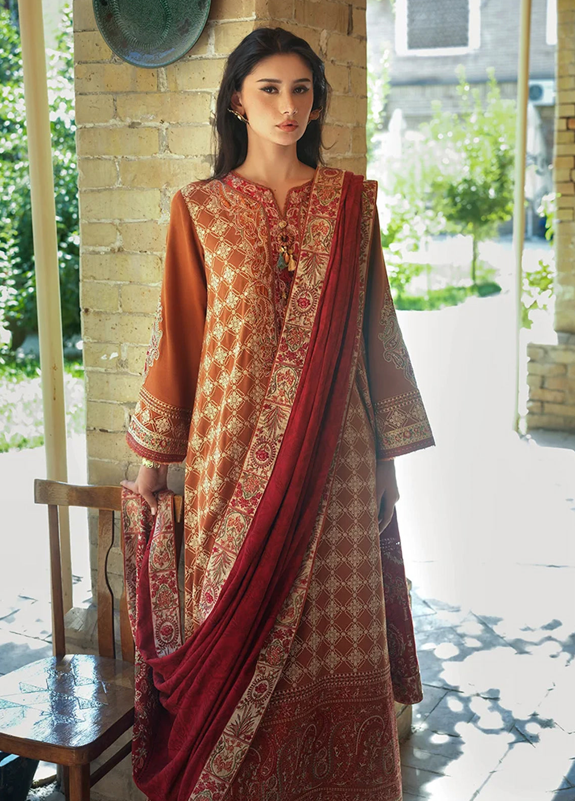 Broadway By Mushq Embroidered Corduroy 3 Piece Unstitched Suit MQ26BER D-111 RUMI SUNSET Broadway By Mushq Embroidered Corduroy 3 Piece Unstitched Suit MQ26BER D-111 RUMI SUNSET
