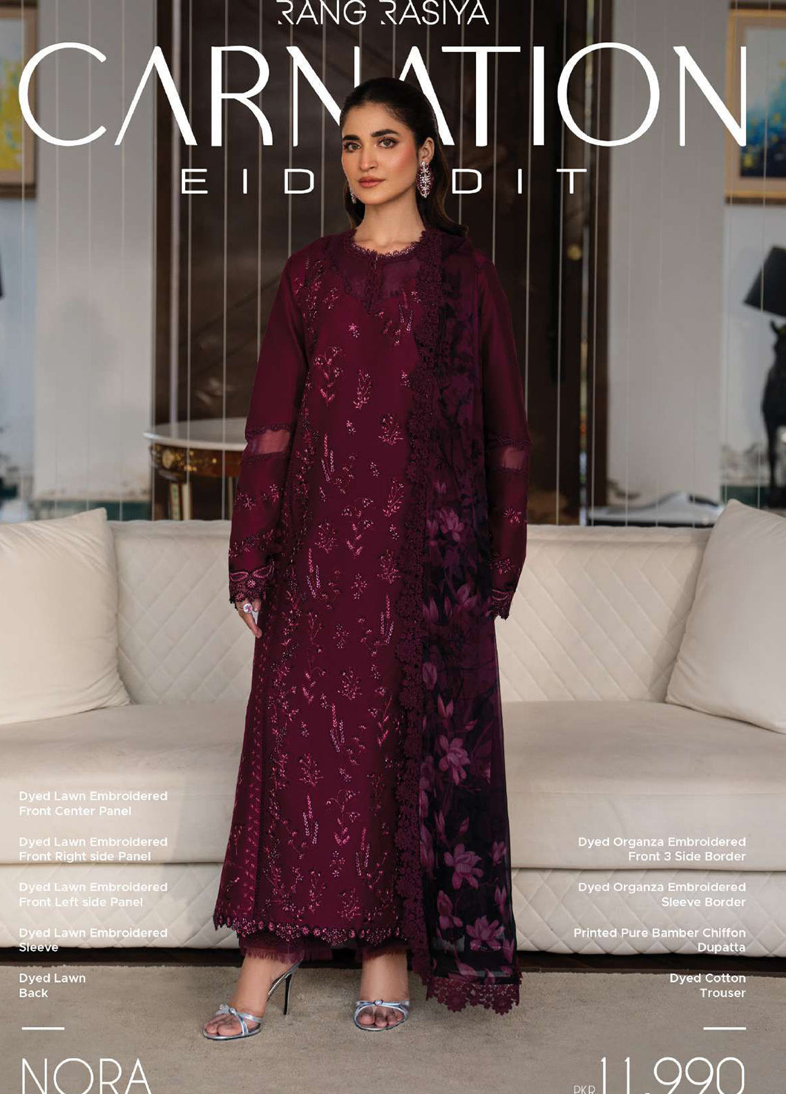 Carnation By Rang Rasiya Embroidered Lawn 3 Piece Unstitched Suit RR26CEE D-15 NORA Carnation By Rang Rasiya Embroidered Lawn 3 Piece Unstitched Suit RR26CEE D-15 NORA