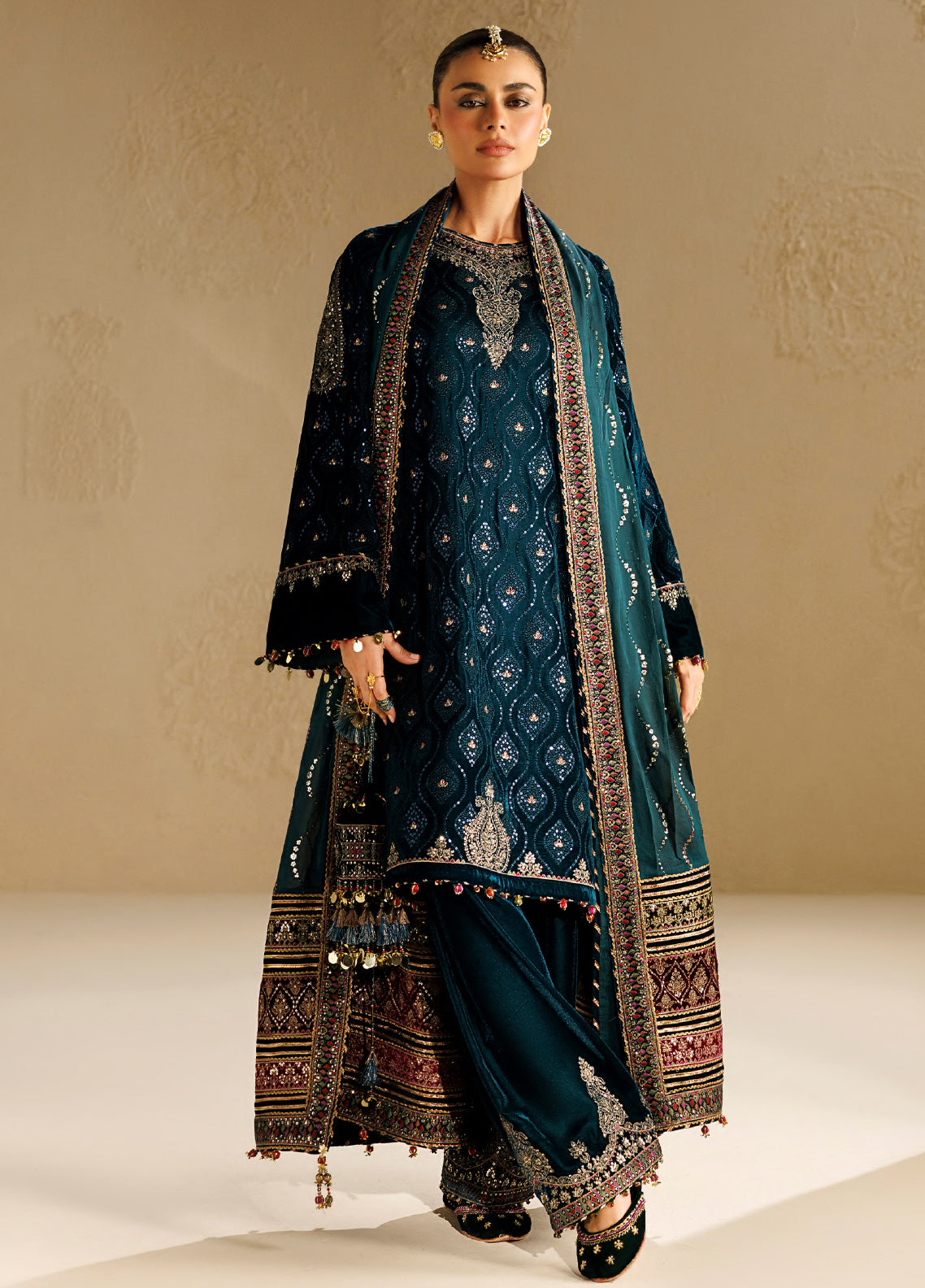 Chandni By Jazmin Luxury Embroidered Velvet 3 Piece Unstitched Suit JZ26CLV D-02 SHAB-E-NEEL Chandni By Jazmin Luxury Embroidered Velvet 3 Piece Unstitched Suit JZ26CLV D-02 SHAB-E-NEEL