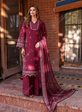 Dastoor By Farasha Embroidered Lawn Suits Unstitched 3 Piece - FSH24DL 01 RUBY GLAM