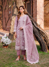 Dastoor By Farasha Embroidered Lawn Suits Unstitched 3 Piece - FSH24DL 06 DAINTY LILAC