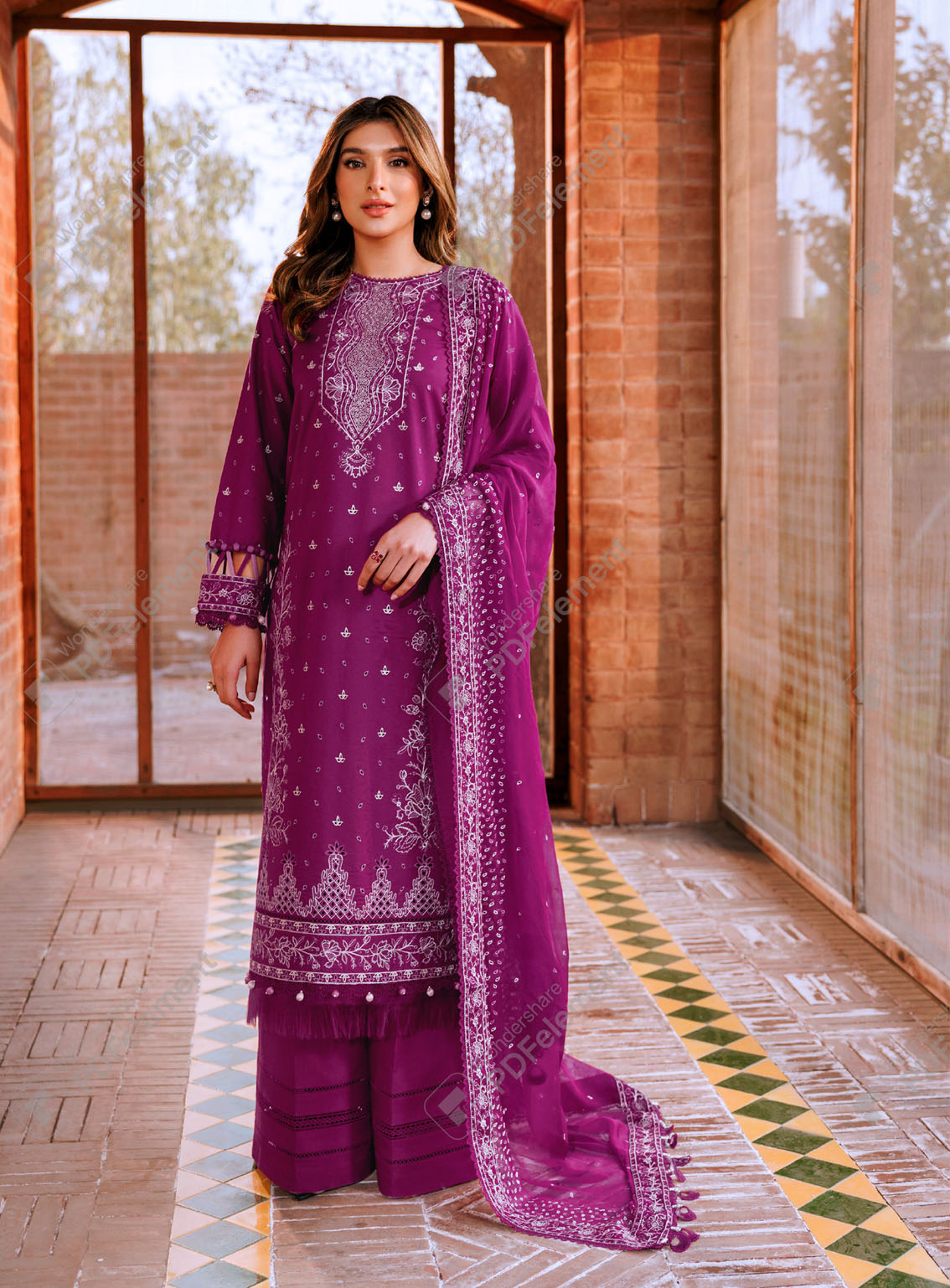 Dastoor By Farasha Embroidered Lawn Suits Unstitched 3 Piece - FSH24DL 08 TEMPTING BERY Dastoor By Farasha Embroidered Lawn Suits Unstitched 3 Piece - FSH24DL 08 TEMPTING BERY