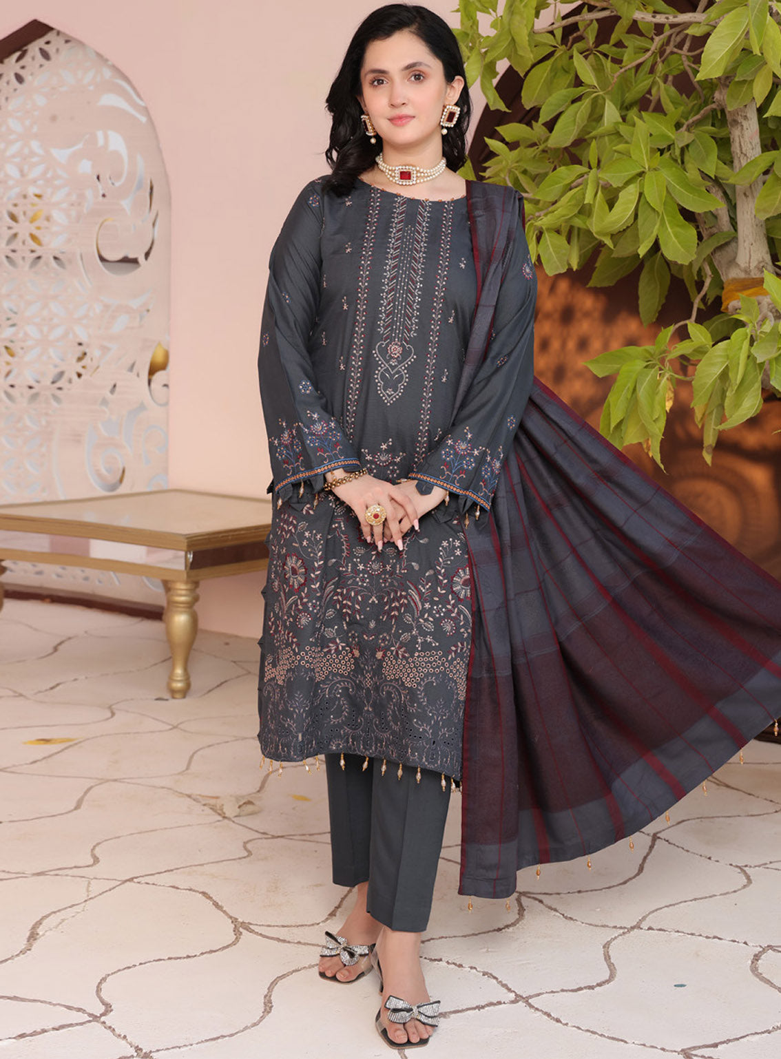 Delilah by Schick Embroidered Doriya Suits Unstitched 3 Piece - SDH24DD 01 Delilah by Schick Embroidered Doriya Suits Unstitched 3 Piece - SDH24DD 01