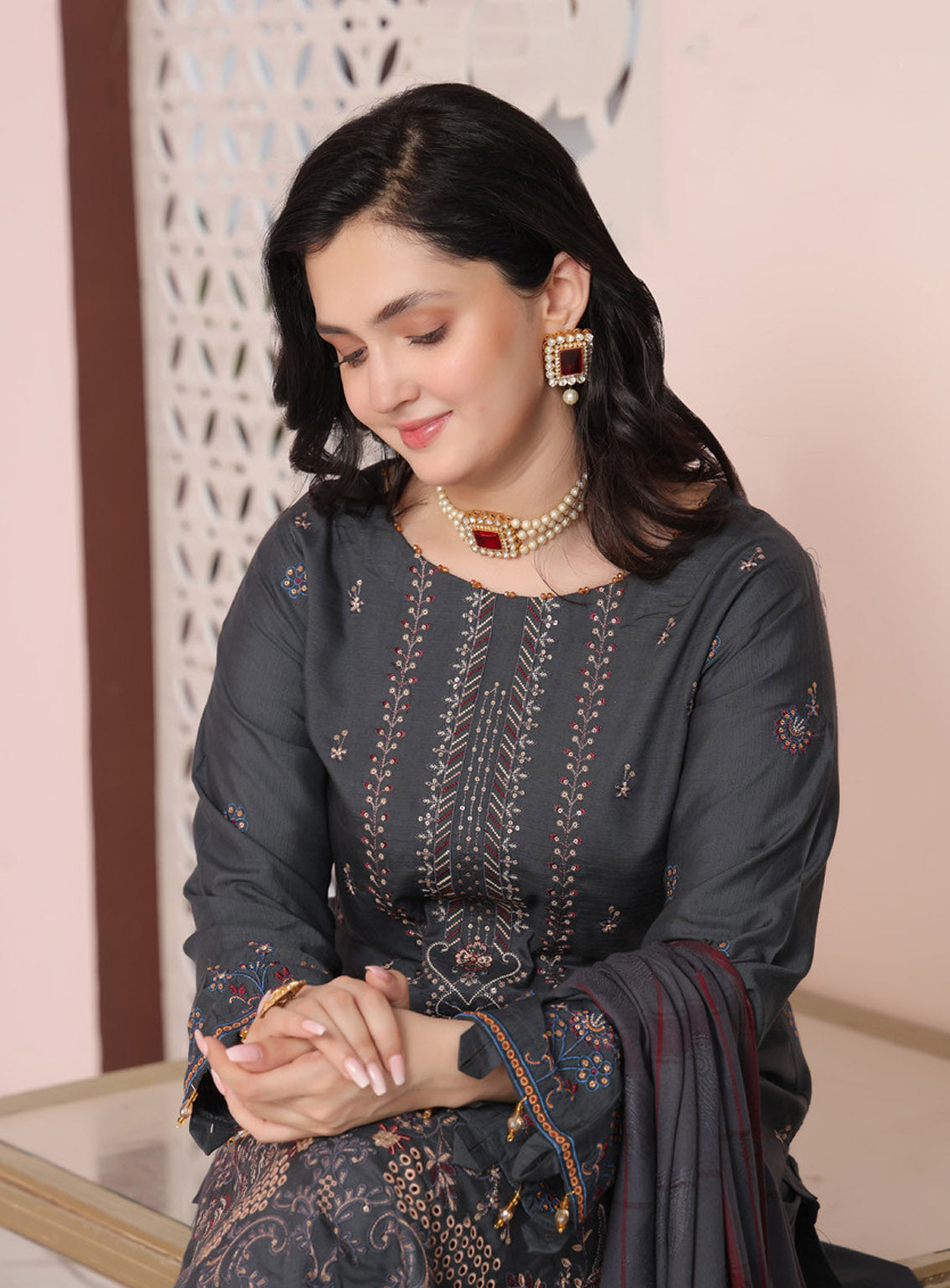 Delilah by Schick Embroidered Doriya Suits Unstitched 3 Piece - SDH24DD 01 Delilah by Schick Embroidered Doriya Suits Unstitched 3 Piece - SDH24DD 01