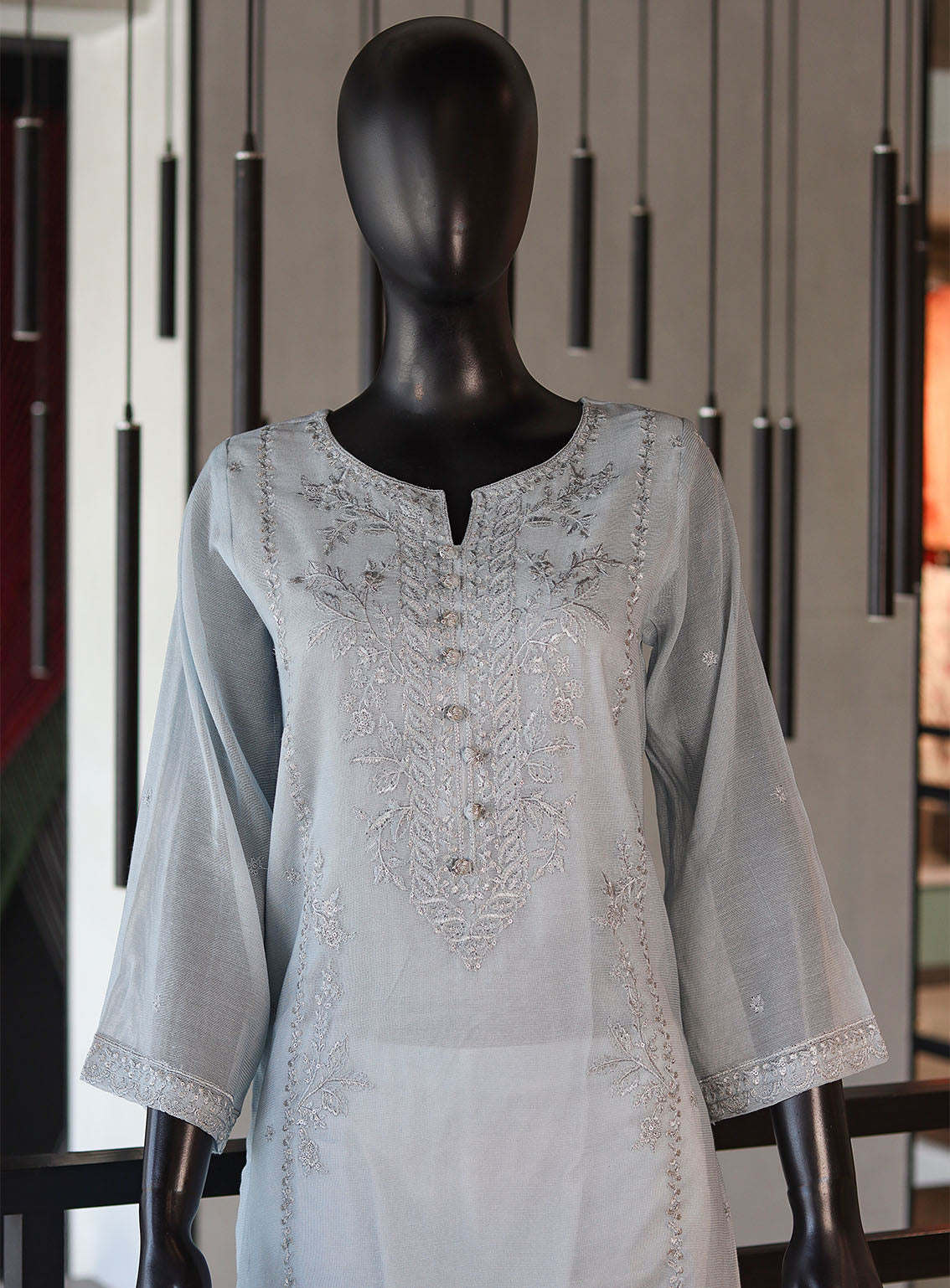 Dhanak Embroidered Khadi Net Stitch Kurti - DK24EL 2222 Dhanak Embroidered Khadi Net Stitch Kurti - DK24EL 2222