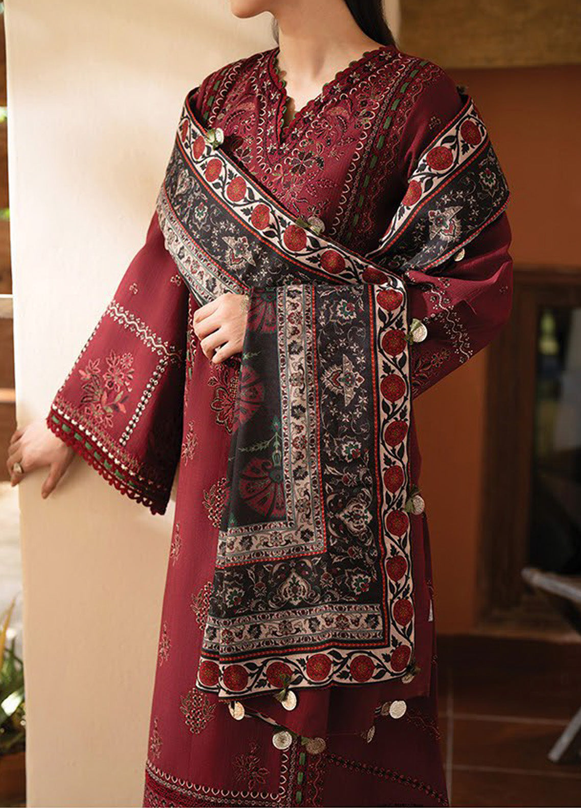 Dhoop Kinaray by Xenia Formals Embroidered Khaddar Suits Unstitched 3 Piece - XF24DK 01 SANDHURI Dhoop Kinaray by Xenia Formals Embroidered Khaddar Suits Unstitched 3 Piece - XF24DK 01 SANDHURI
