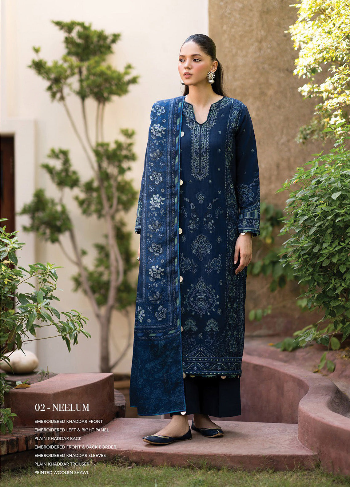 Dhoop Kinaray by Xenia Formals Embroidered Khaddar Suits Unstitched 3 Piece - XF24DK 02 NEELUM Dhoop Kinaray by Xenia Formals Embroidered Khaddar Suits Unstitched 3 Piece - XF24DK 02 NEELUM