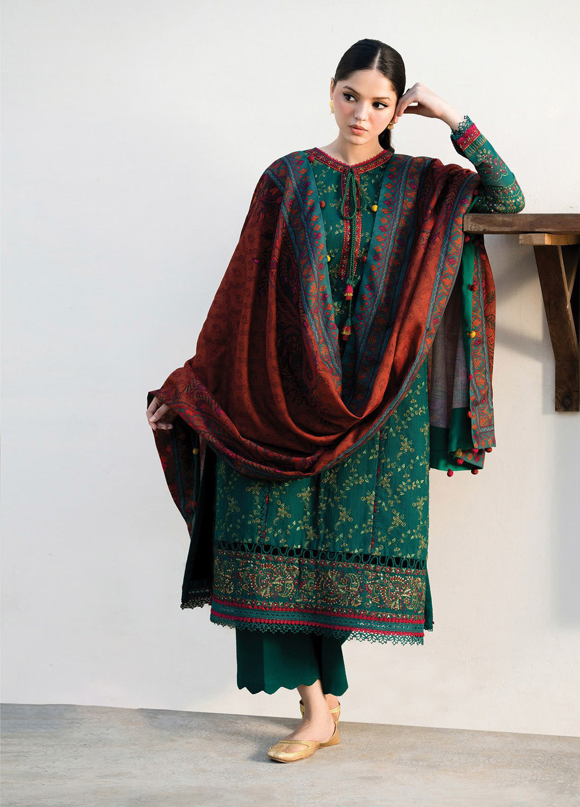 Dhoop Kinaray by Xenia Formals Embroidered Khaddar Suits Unstitched 3 Piece - XF24DK 06 ZEMURD Dhoop Kinaray by Xenia Formals Embroidered Khaddar Suits Unstitched 3 Piece - XF24DK 06 ZEMURD