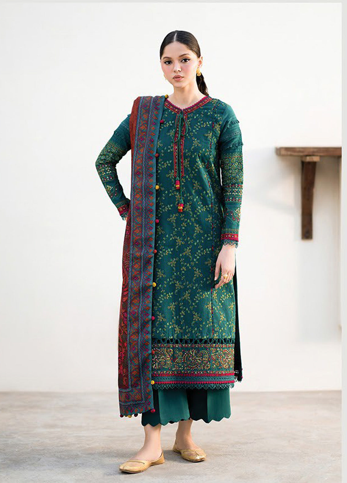 Dhoop Kinaray by Xenia Formals Embroidered Khaddar Suits Unstitched 3 Piece - XF24DK 06 ZEMURD Dhoop Kinaray by Xenia Formals Embroidered Khaddar Suits Unstitched 3 Piece - XF24DK 06 ZEMURD