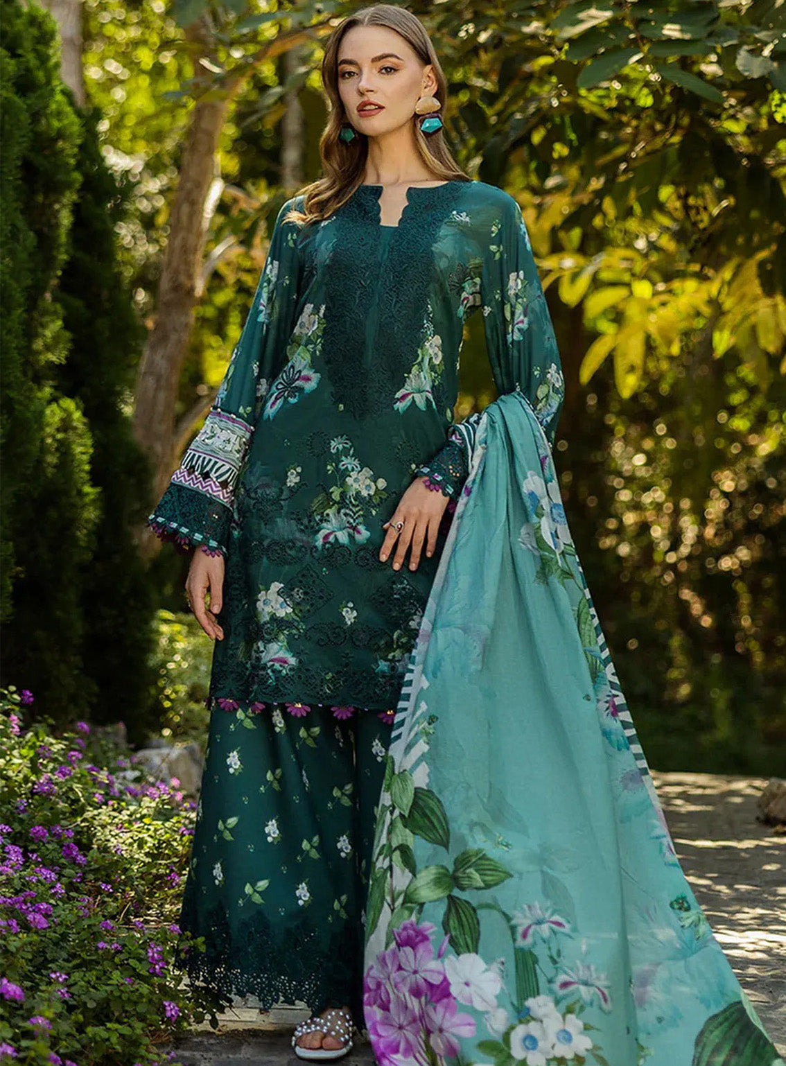 Elaf Embroidered Chikankari Lawn Suits Unstitched 3 Piece - EF25CL ELK-07B JADE EMBRACE Elaf Embroidered Chikankari Lawn Suits Unstitched 3 Piece - EF25CL ELK-07B JADE EMBRACE