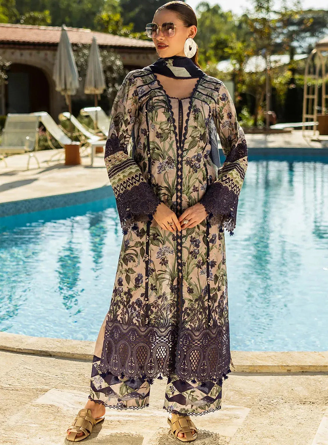 Elaf Embroidered Chikankari Lawn Suits Unstitched 3 Piece - EF25CL ELK-08B AZZURRO Elaf Embroidered Chikankari Lawn Suits Unstitched 3 Piece - EF25CL ELK-08B AZZURRO