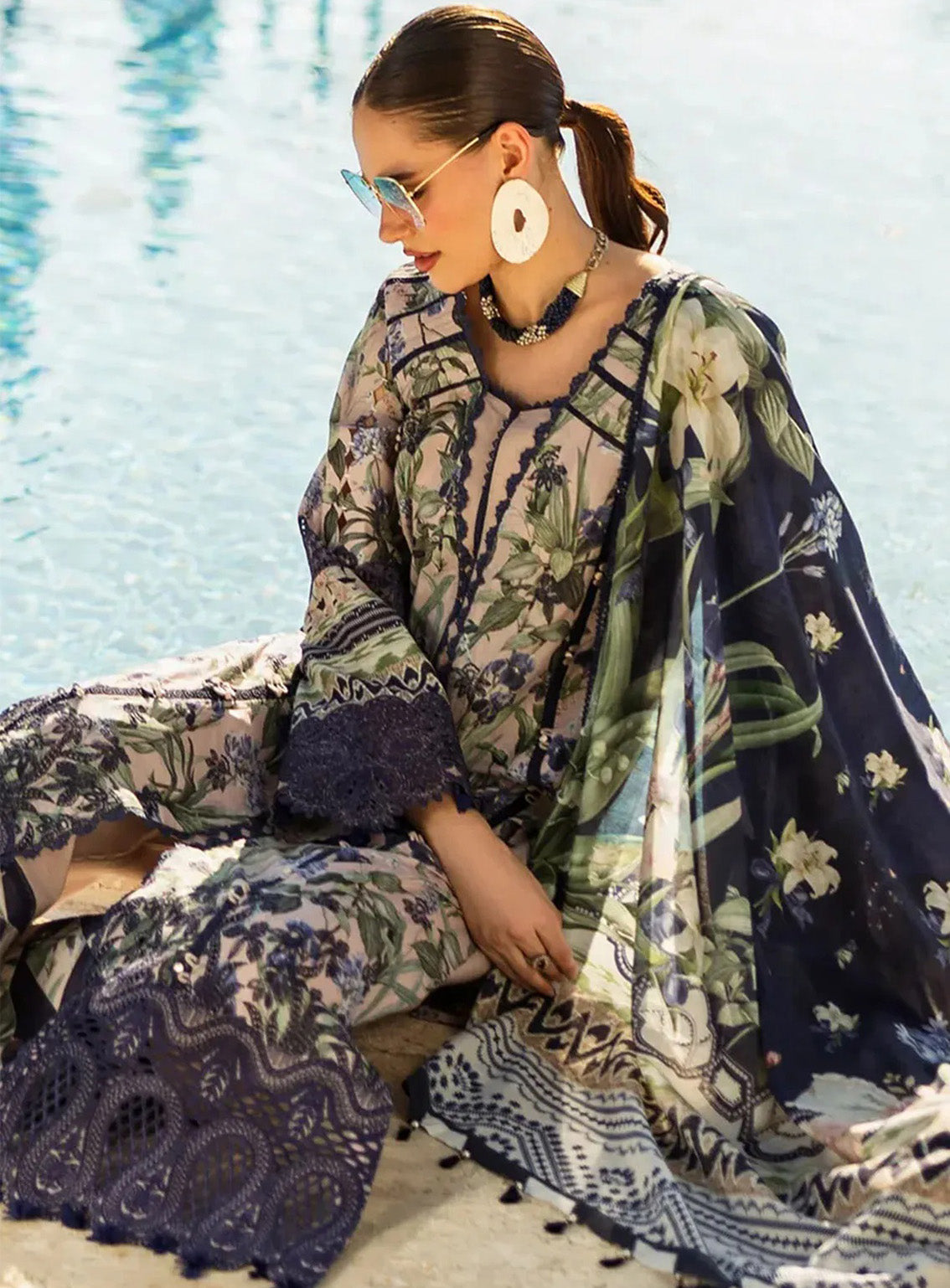 Elaf Embroidered Chikankari Lawn Suits Unstitched 3 Piece - EF25CL ELK-08B AZZURRO Elaf Embroidered Chikankari Lawn Suits Unstitched 3 Piece - EF25CL ELK-08B AZZURRO