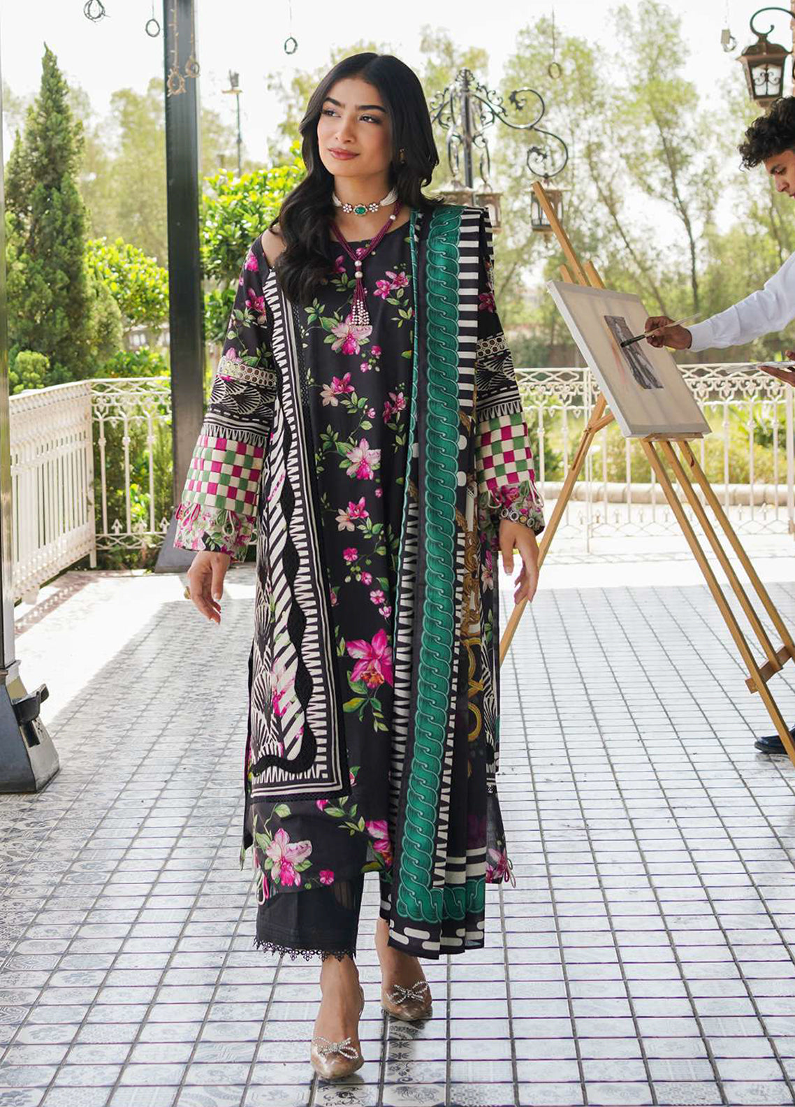 Elaf Printed Lawn Suits Unstitched 3 Piece - EL24PL EEP-02A DARK FLORAL Elaf Printed Lawn Suits Unstitched 3 Piece - EL24PL EEP-02A DARK FLORAL
