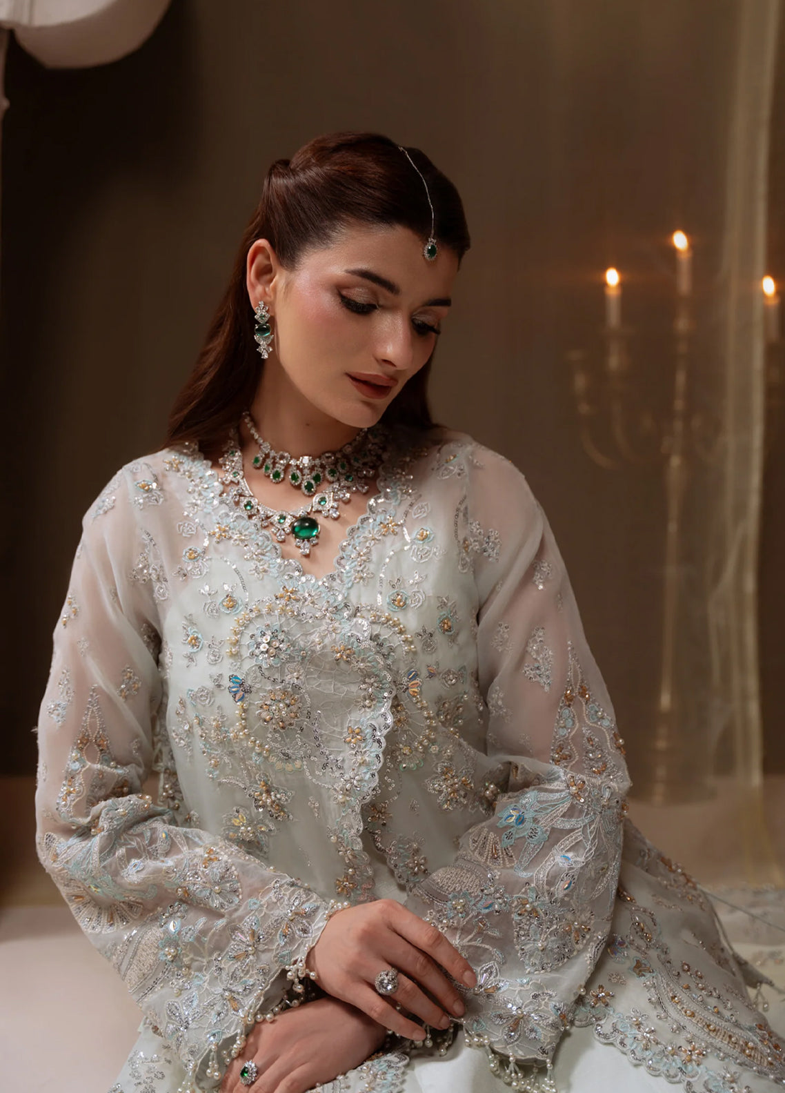 Ember By Aylin Luxury Festive Embroidered Organza 3 Piece Unstitched Dress AY26EF D-06 Celeste Mint Green - Detail Ember By Aylin Luxury Festive Embroidered Organza 3 Piece Unstitched Dress AY26EF D-06 Celeste Mint Green - Detail