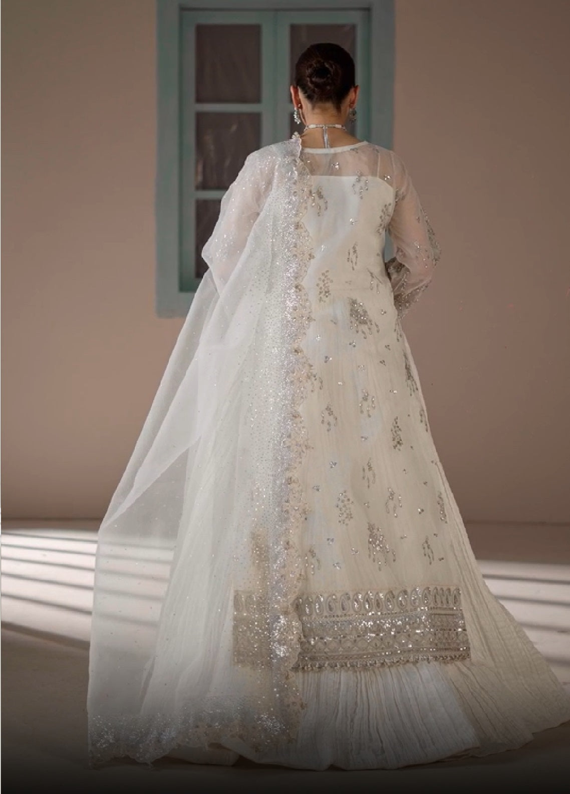 Ember By Aylin Luxury Festive Embroidered Organza 3 Piece Unstitched Dress AY26EF D-08 Serenity White - Back View Ember By Aylin Luxury Festive Embroidered Organza 3 Piece Unstitched Dress AY26EF D-08 Serenity White - Back View