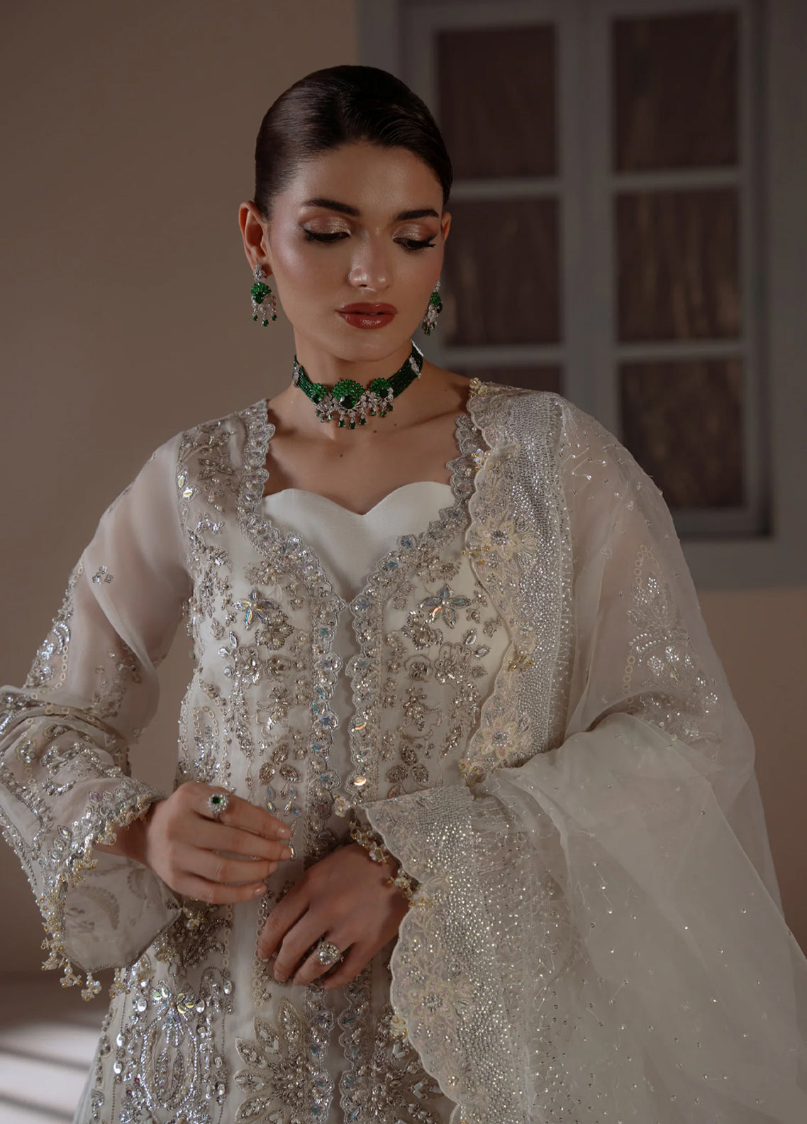 Ember By Aylin Luxury Festive Embroidered Organza 3 Piece Unstitched Dress AY26EF D-08 Serenity White - Detail Ember By Aylin Luxury Festive Embroidered Organza 3 Piece Unstitched Dress AY26EF D-08 Serenity White - Detail
