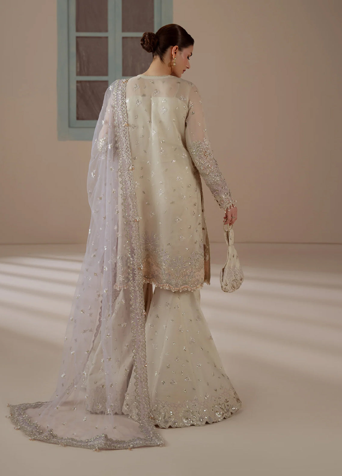 Ember By Aylin Luxury Festive Embroidered Organza 3 Piece Unstitched Suit AY26EF D-04 Enamour Ivory - Back View Ember By Aylin Luxury Festive Embroidered Organza 3 Piece Unstitched Suit AY26EF D-04 Enamour Ivory - Back View