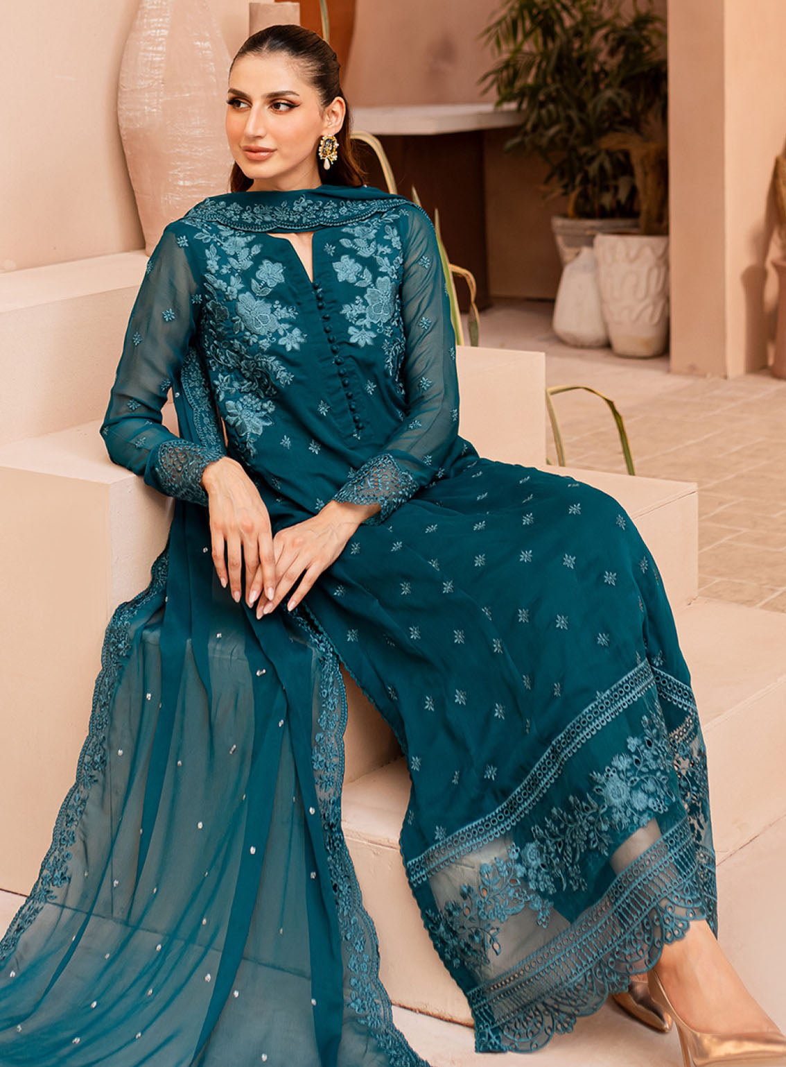 Ensembles By Azure Embroidered Chiffon Suits Unstitched 3 Piece - AZU24ESF CCES-072 CARIBBEAN CHARM Ensembles By Azure Embroidered Chiffon Suits Unstitched 3 Piece - AZU24ESF CCES-072 CARIBBEAN CHARM