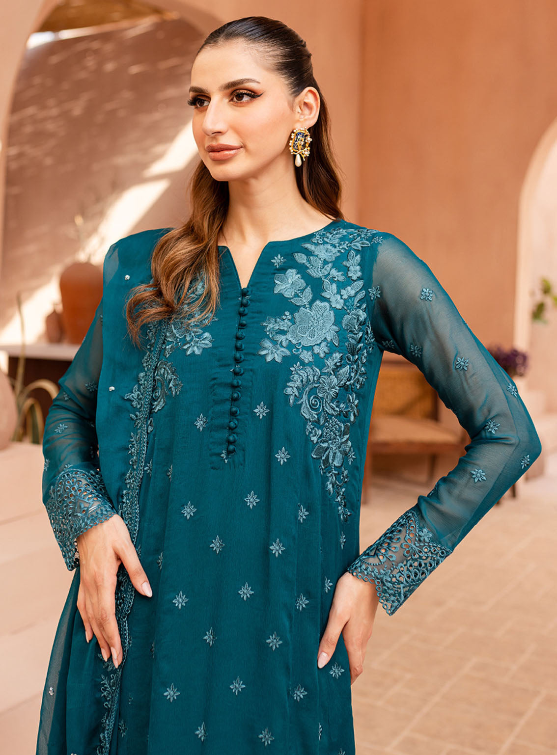 Ensembles By Azure Embroidered Chiffon Suits Unstitched 3 Piece - AZU24ESF CCES-072 CARIBBEAN CHARM Ensembles By Azure Embroidered Chiffon Suits Unstitched 3 Piece - AZU24ESF CCES-072 CARIBBEAN CHARM