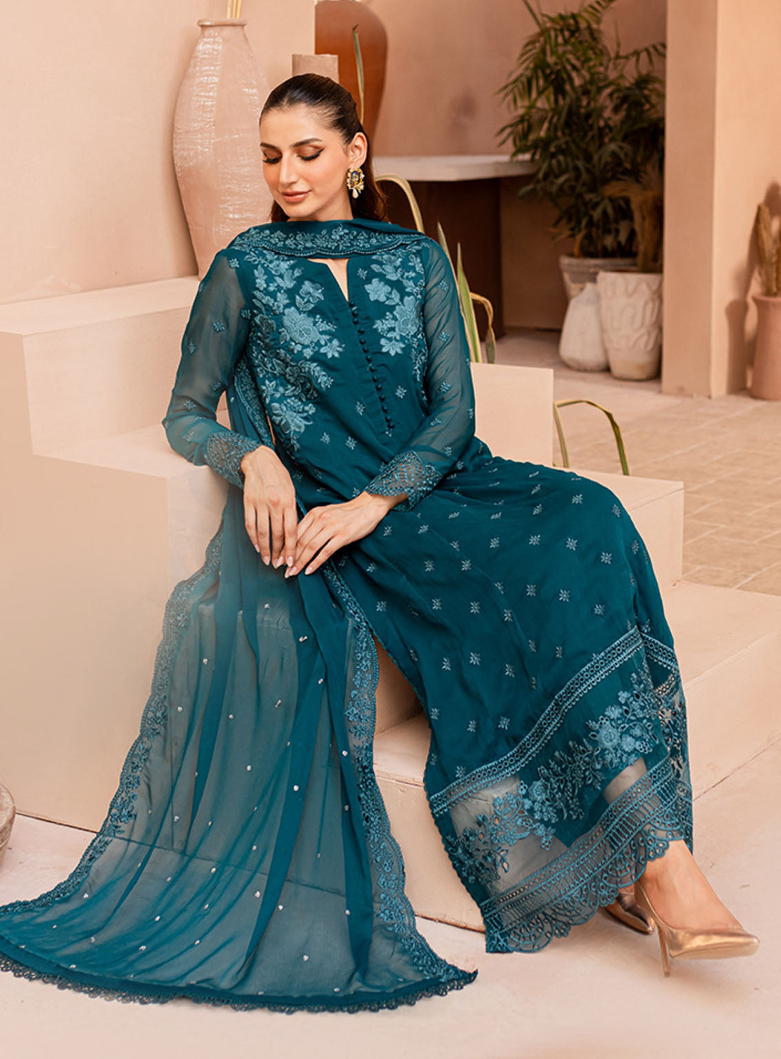Ensembles By Azure Embroidered Chiffon Suits Unstitched 3 Piece - AZU24ESF CCES-072 CARIBBEAN CHARM Ensembles By Azure Embroidered Chiffon Suits Unstitched 3 Piece - AZU24ESF CCES-072 CARIBBEAN CHARM