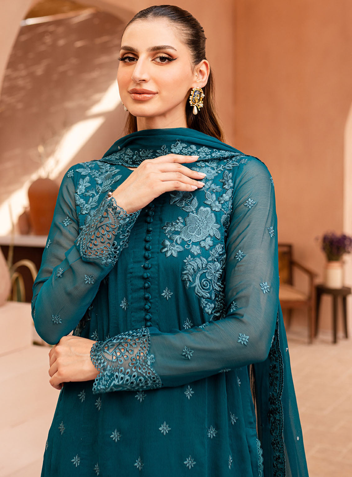 Ensembles By Azure Embroidered Chiffon Suits Unstitched 3 Piece - AZU24ESF CCES-072 CARIBBEAN CHARM Ensembles By Azure Embroidered Chiffon Suits Unstitched 3 Piece - AZU24ESF CCES-072 CARIBBEAN CHARM