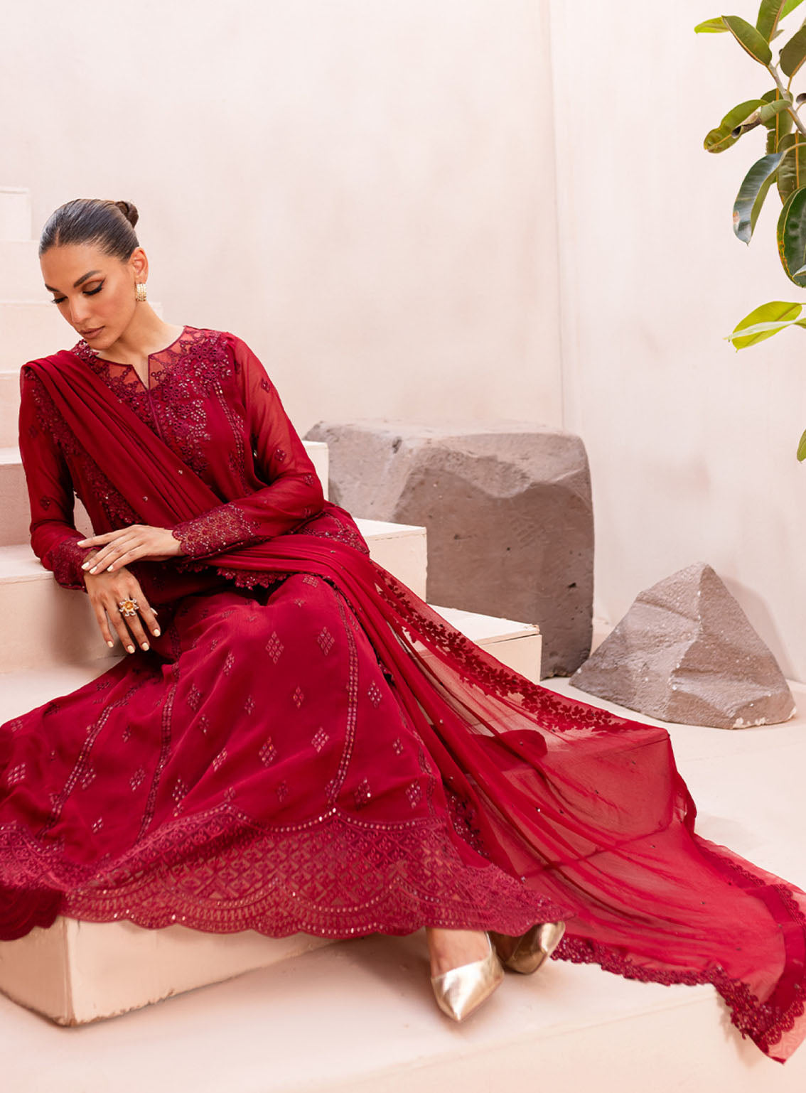 Ensembles By Azure Embroidered Chiffon Suits Unstitched 3 Piece - AZU24ESF CGES-064 CRIMSON GLOW Ensembles By Azure Embroidered Chiffon Suits Unstitched 3 Piece - AZU24ESF CGES-064 CRIMSON GLOW