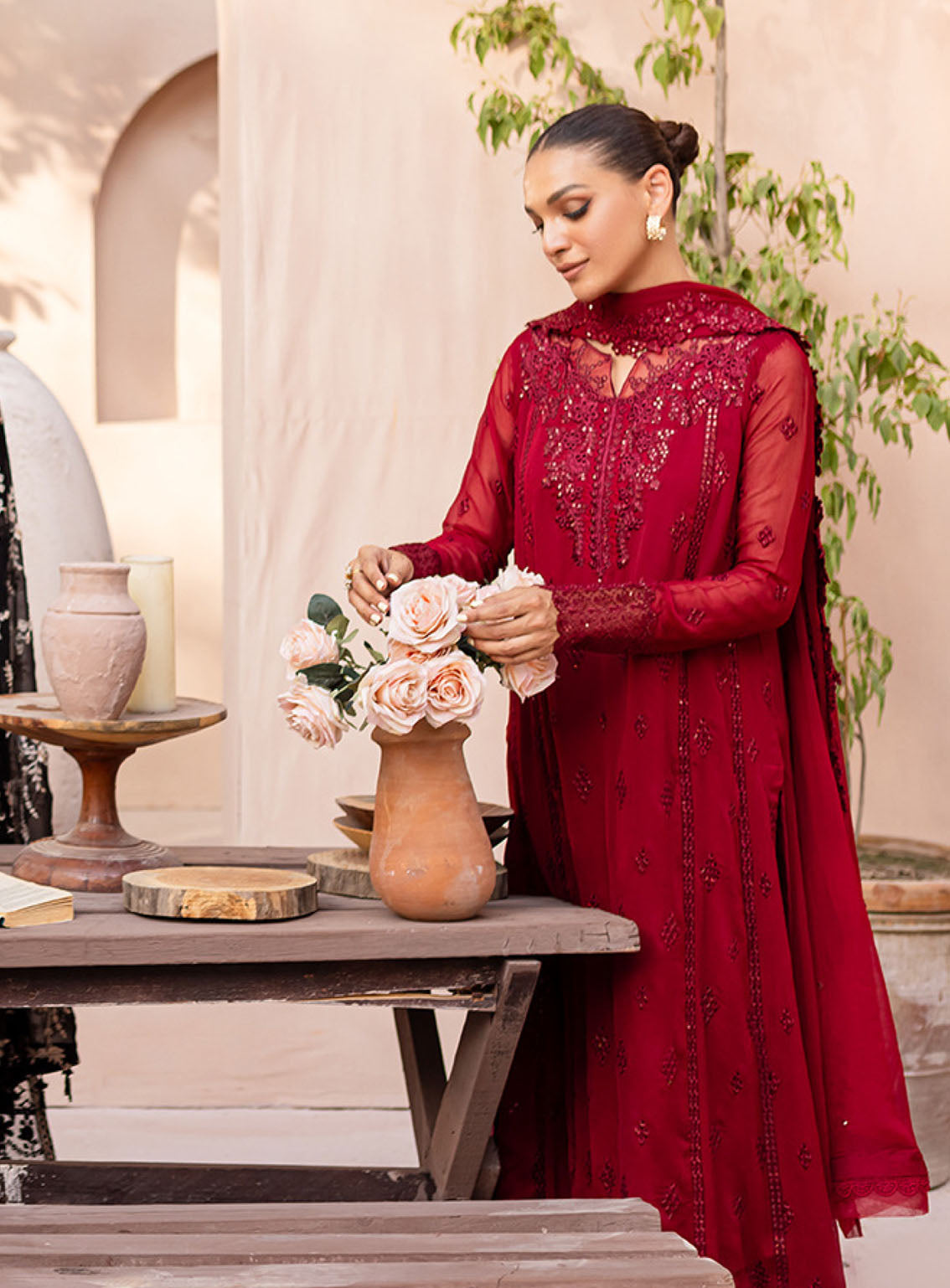 Ensembles By Azure Embroidered Chiffon Suits Unstitched 3 Piece - AZU24ESF CGES-064 CRIMSON GLOW Ensembles By Azure Embroidered Chiffon Suits Unstitched 3 Piece - AZU24ESF CGES-064 CRIMSON GLOW