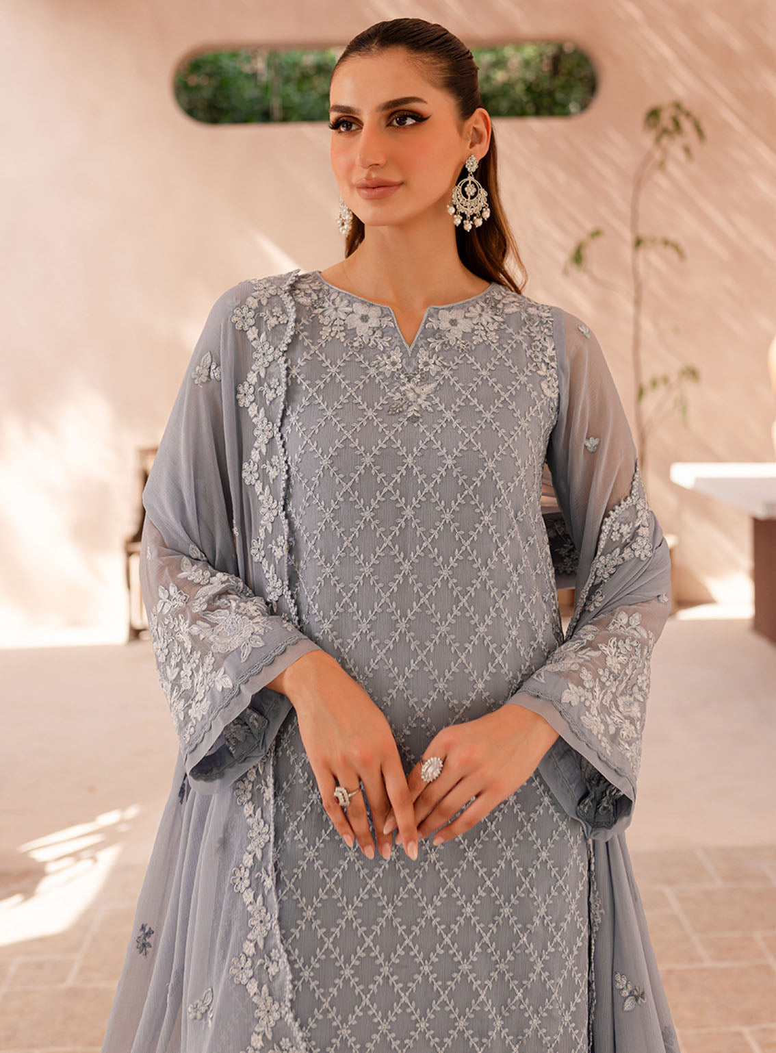 Ensembles By Azure Embroidered Chiffon Suits Unstitched 3 Piece - AZU24ESF MWES-068 MOON WHISPER Ensembles By Azure Embroidered Chiffon Suits Unstitched 3 Piece - AZU24ESF MWES-068 MOON WHISPER