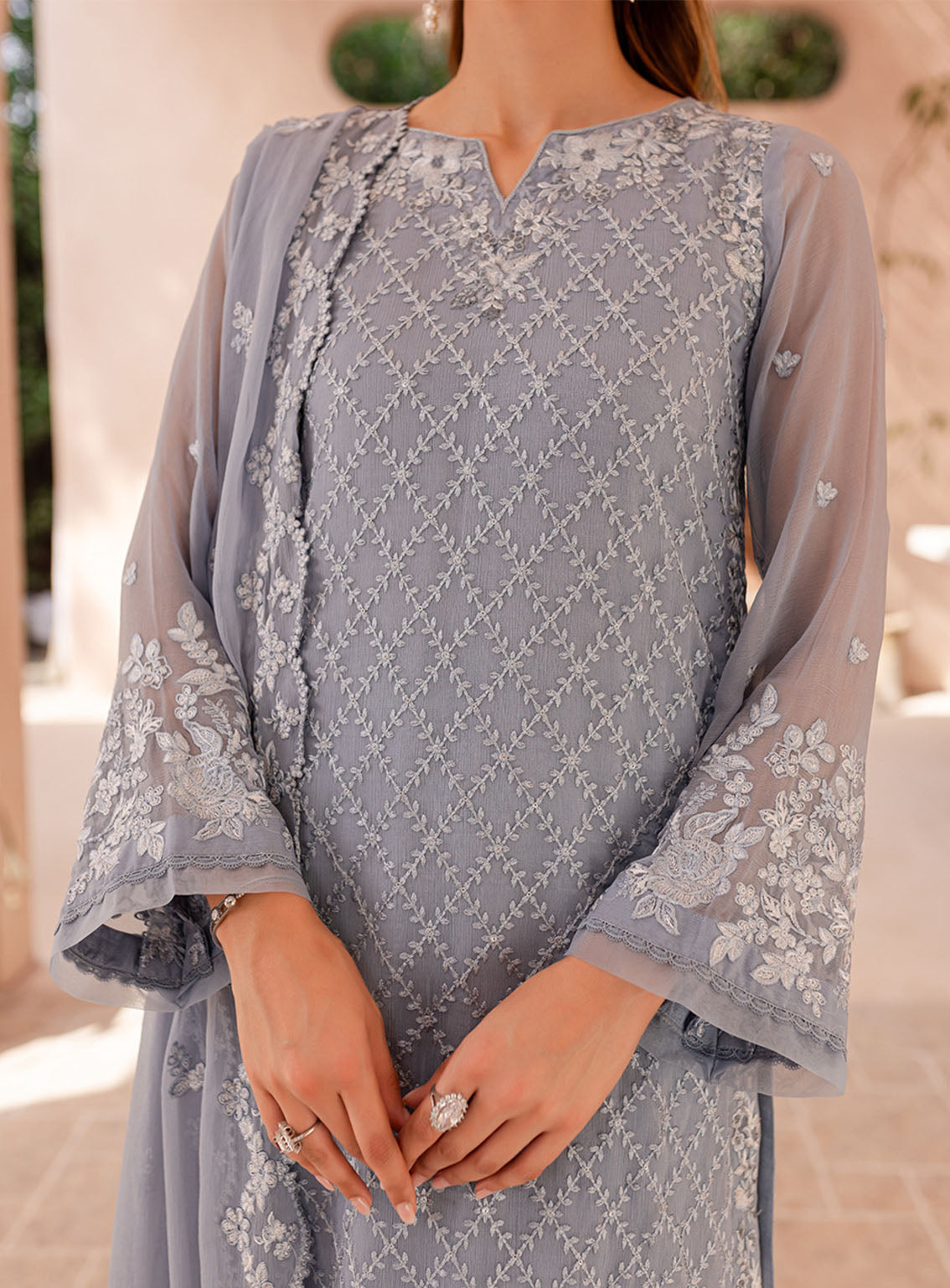 Ensembles By Azure Embroidered Chiffon Suits Unstitched 3 Piece - AZU24ESF MWES-068 MOON WHISPER Ensembles By Azure Embroidered Chiffon Suits Unstitched 3 Piece - AZU24ESF MWES-068 MOON WHISPER