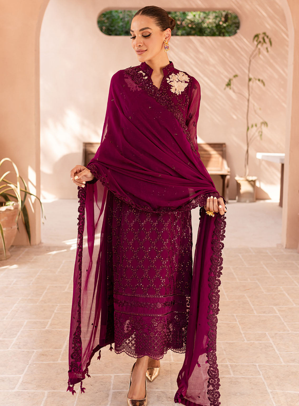 Ensembles By Azure Embroidered Chiffon Suits Unstitched 3 Piece - AZU24ESF OOES-065 ORCHID OBSESSION Ensembles By Azure Embroidered Chiffon Suits Unstitched 3 Piece - AZU24ESF OOES-065 ORCHID OBSESSION