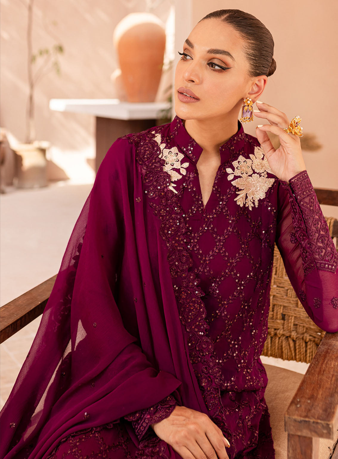 Ensembles By Azure Embroidered Chiffon Suits Unstitched 3 Piece - AZU24ESF OOES-065 ORCHID OBSESSION Ensembles By Azure Embroidered Chiffon Suits Unstitched 3 Piece - AZU24ESF OOES-065 ORCHID OBSESSION