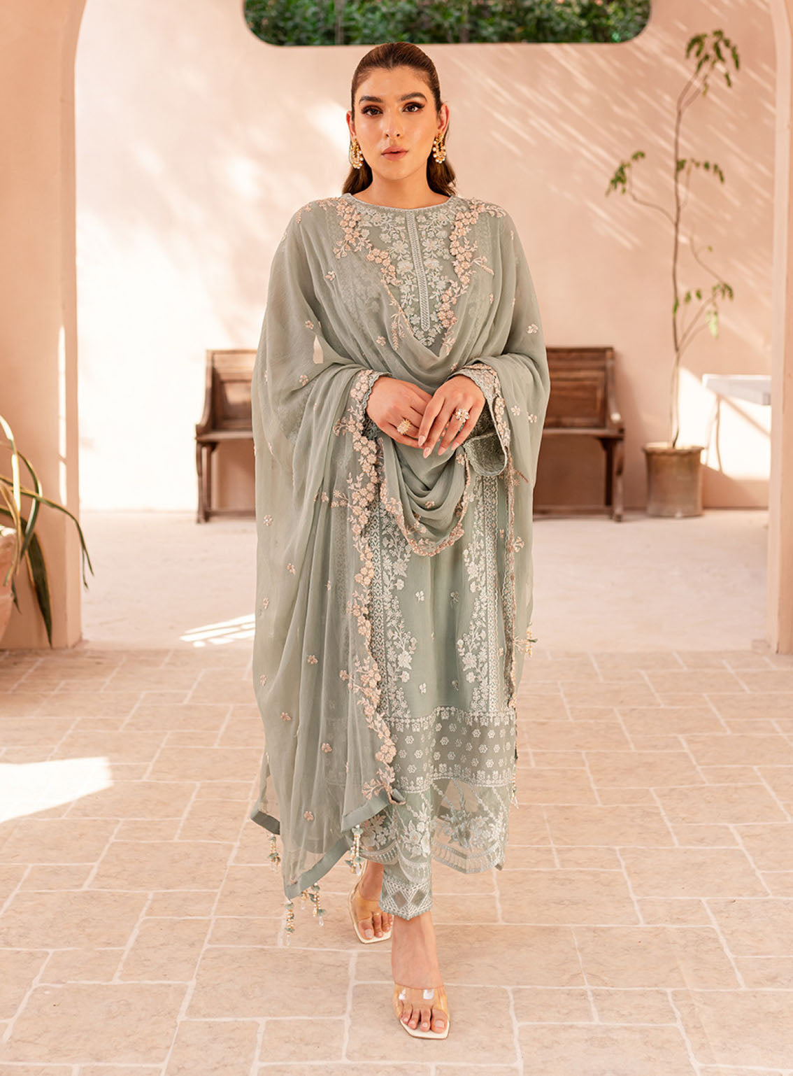 Ensembles By Azure Embroidered Chiffon Suits Unstitched 3 Piece - AZU24ESF SSES-069 SAGE SERENITY Ensembles By Azure Embroidered Chiffon Suits Unstitched 3 Piece - AZU24ESF SSES-069 SAGE SERENITY